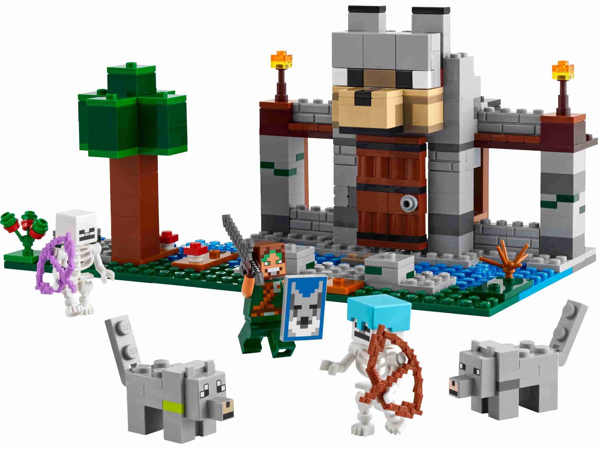 LEGO 21261 Minecraft Die Wolfsfestung, 2 Skelette und 2 Wölfe, Wolfbändiger