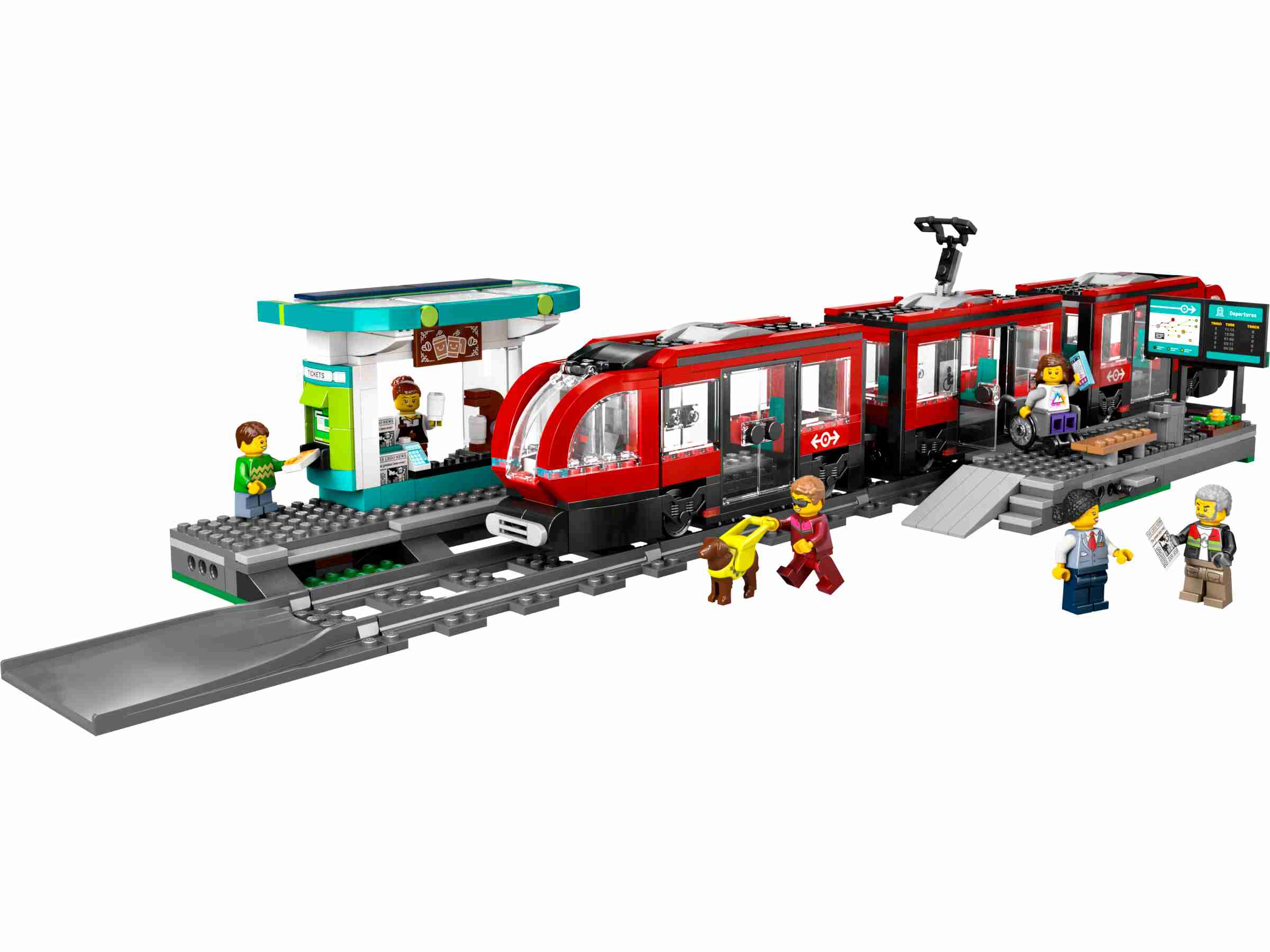 LEGO 60423 City Straßenbahn mit Haltestelle, 6 Minifiguren, Coffee-Shop