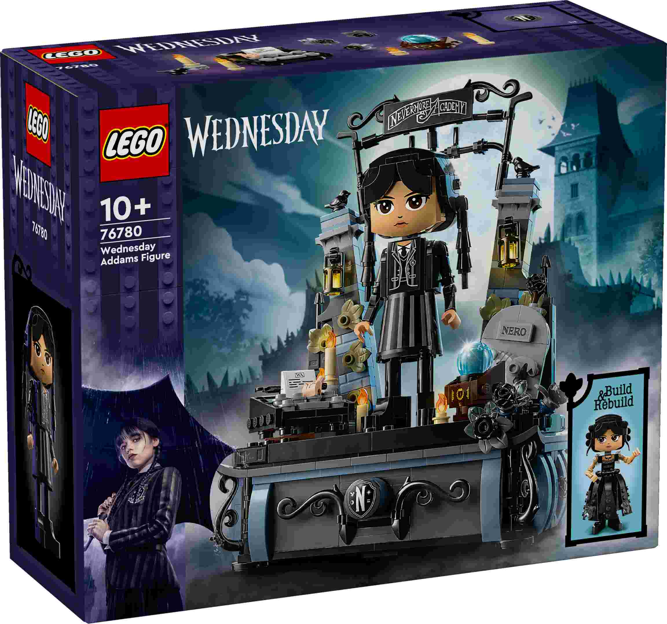 LEGO 76780 Wednesday Addams Baufigur, zwei Geheimfächer, 2 Outfits