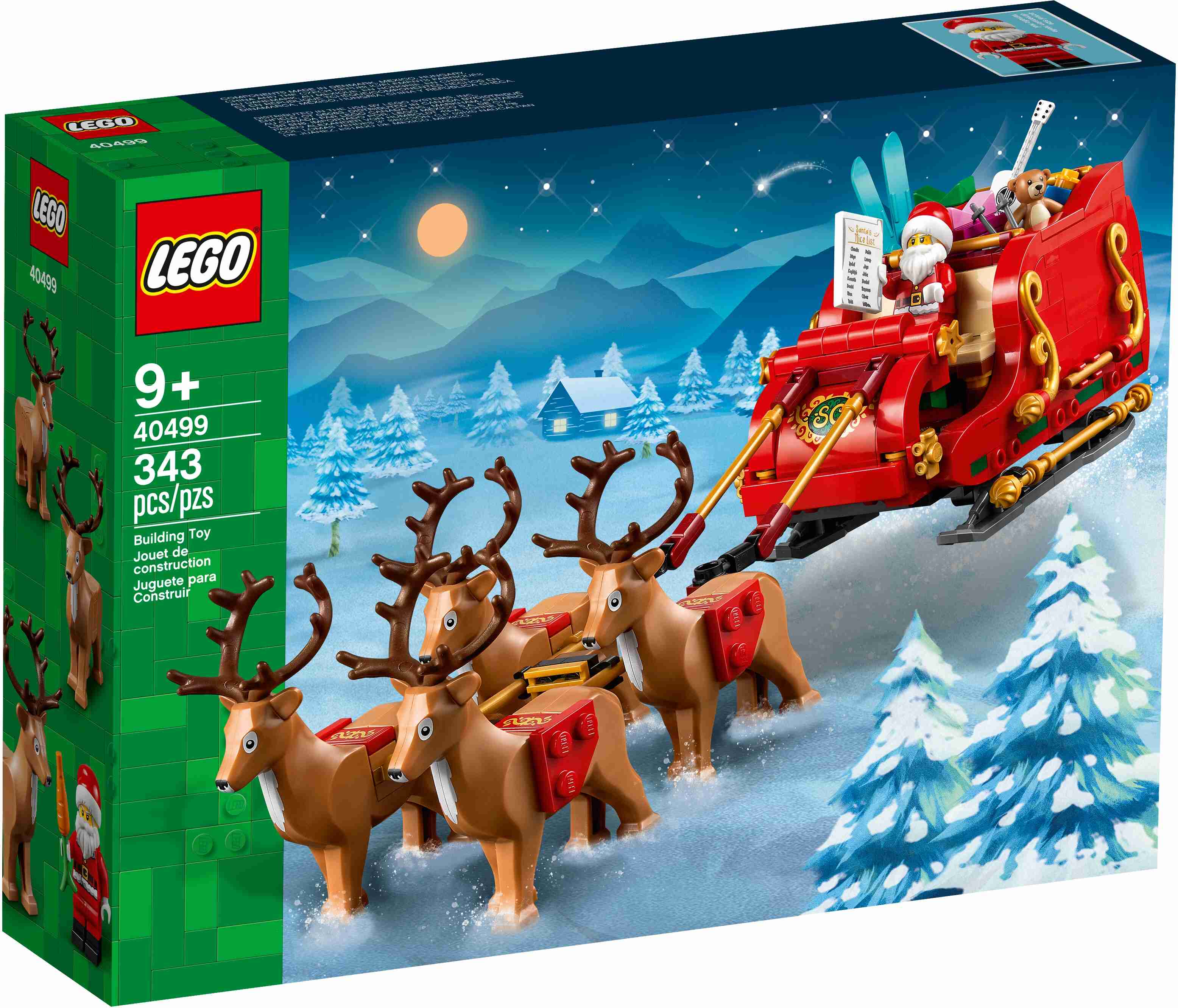 LEGO 40499 Schlitten des Weihnachtsmanns, inkl. 4 Rentierfiguren und 8 Geschenke