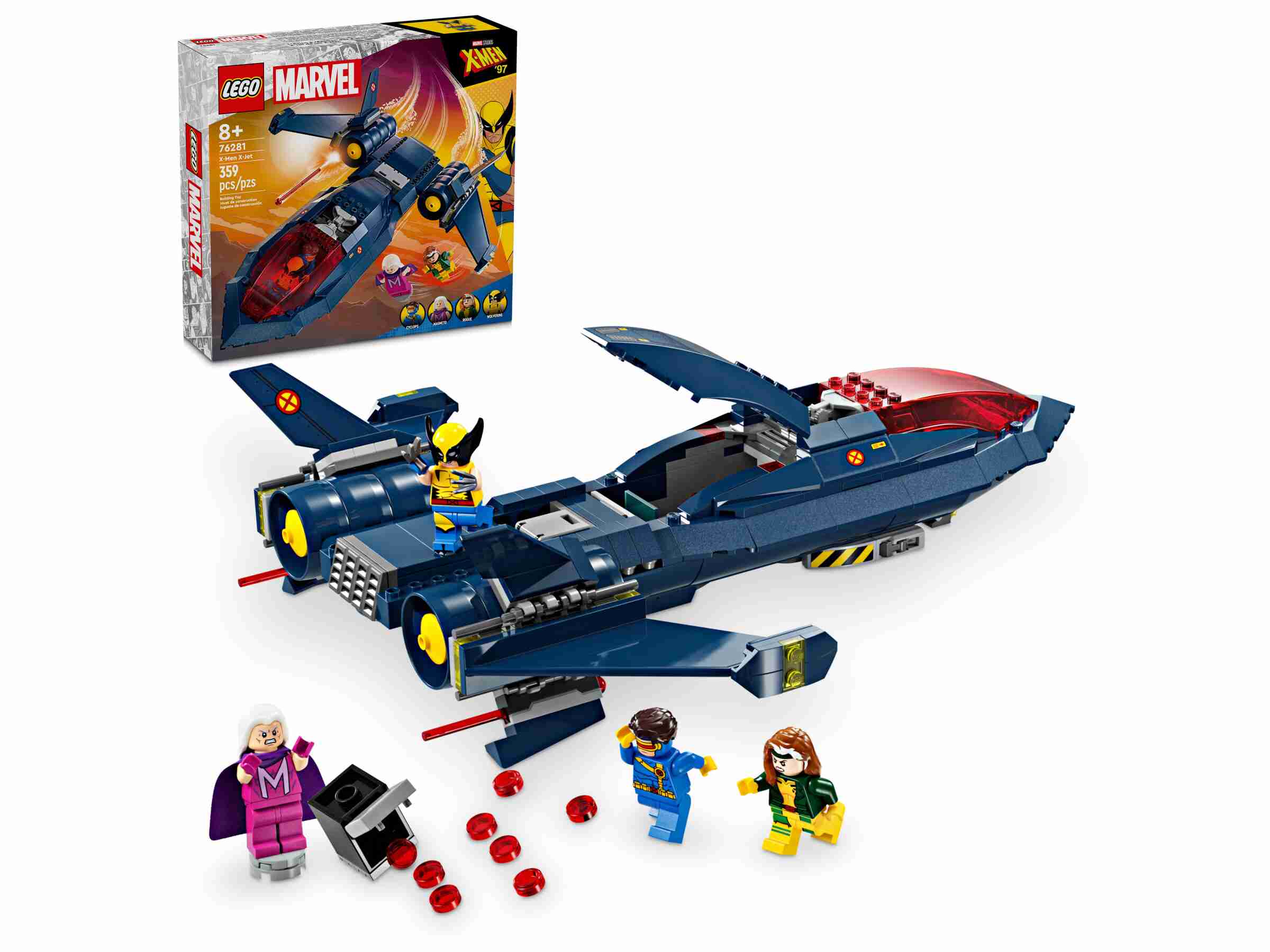 LEGO 76281 Marvel X-Jet der X-Men, 4 Minifiguren, 4 Shooter, 2 Kisten