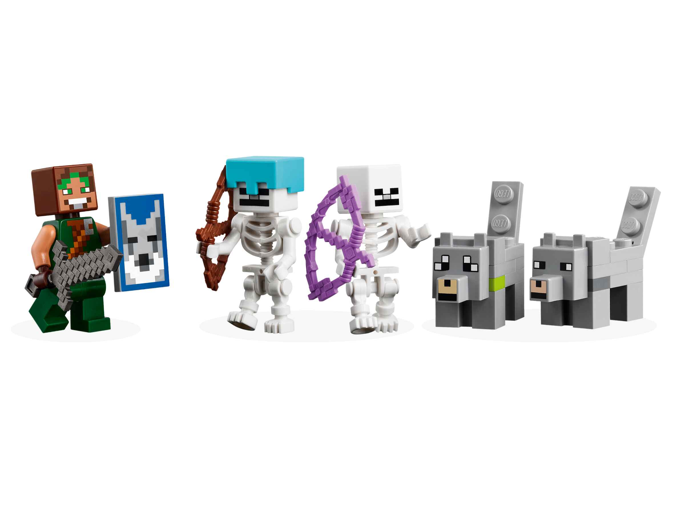 LEGO 21261 Minecraft Die Wolfsfestung, 2 Skelette und 2 Wölfe, Wolfbändiger