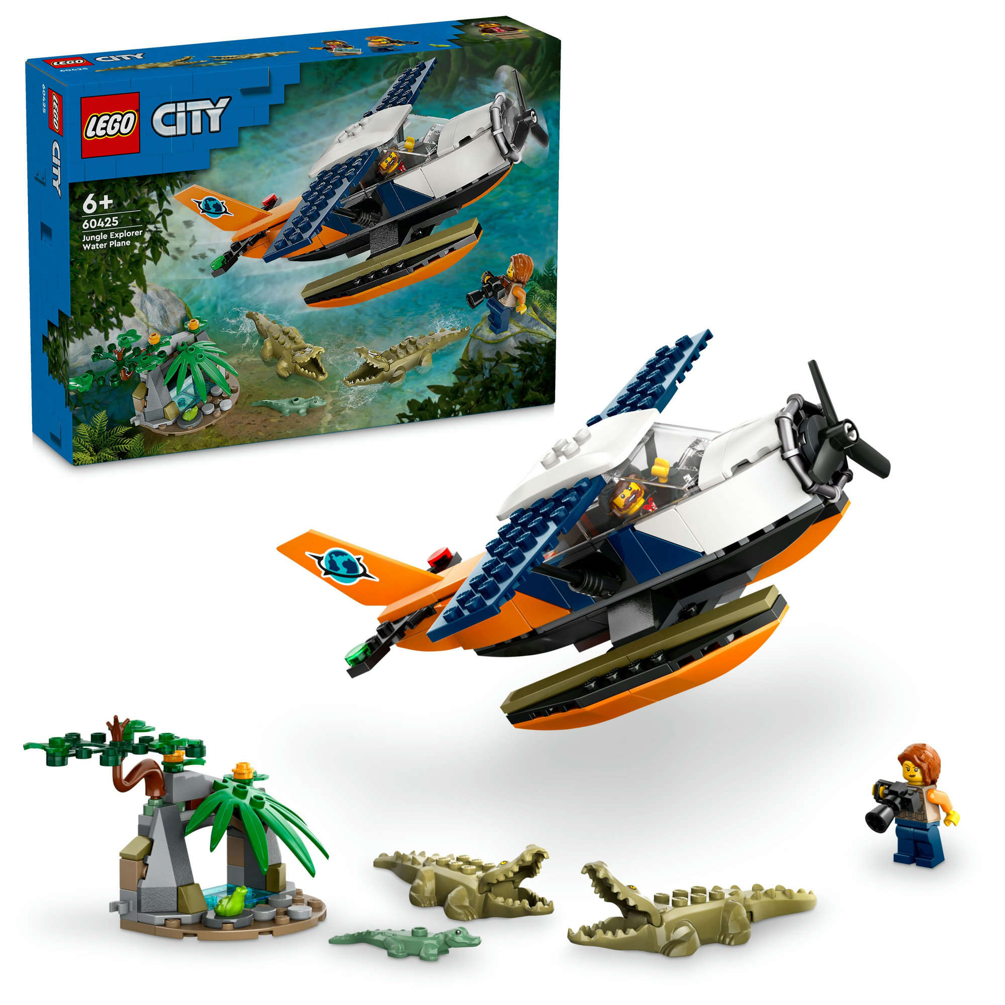 LEGO 60425 City Dschungelforscher-Wasserflugzeug, 2 Forscher, 3 Krokodile