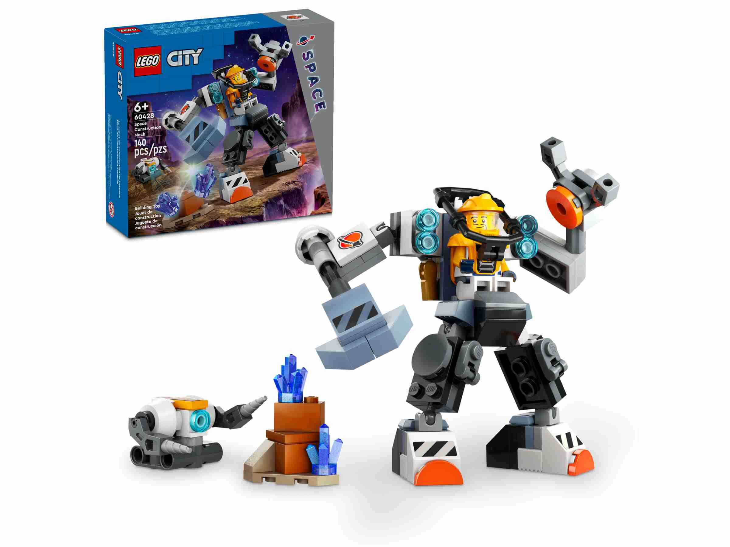 LEGO 60428 City Weltraum-Mech, 1 Minifigur, Planetenkulisse, Weltraum-Bauroboter