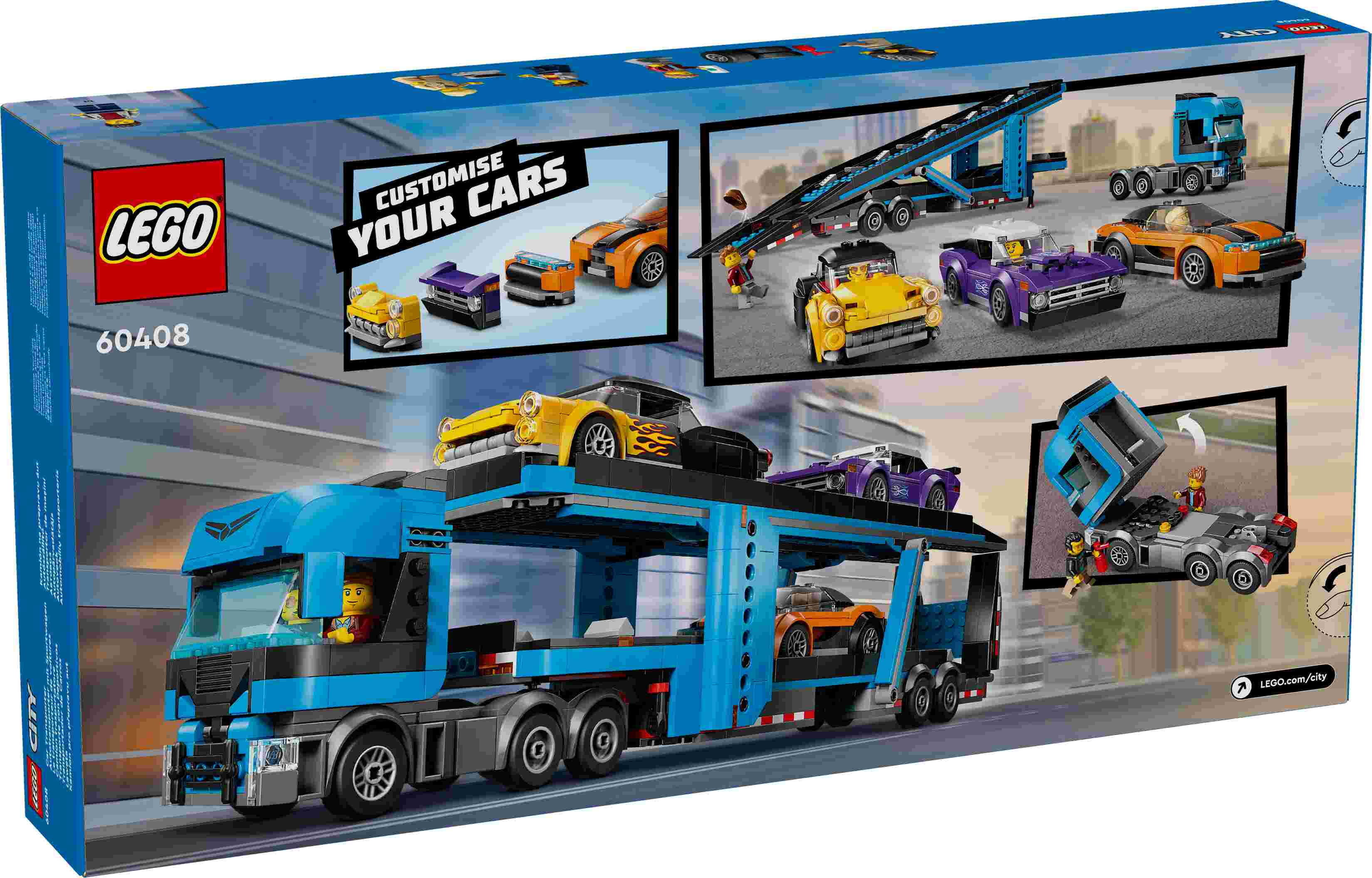 LEGO 60408 City Autotransporter mit Sportwagen, 4 Minifiguren, 3 Sportwagen