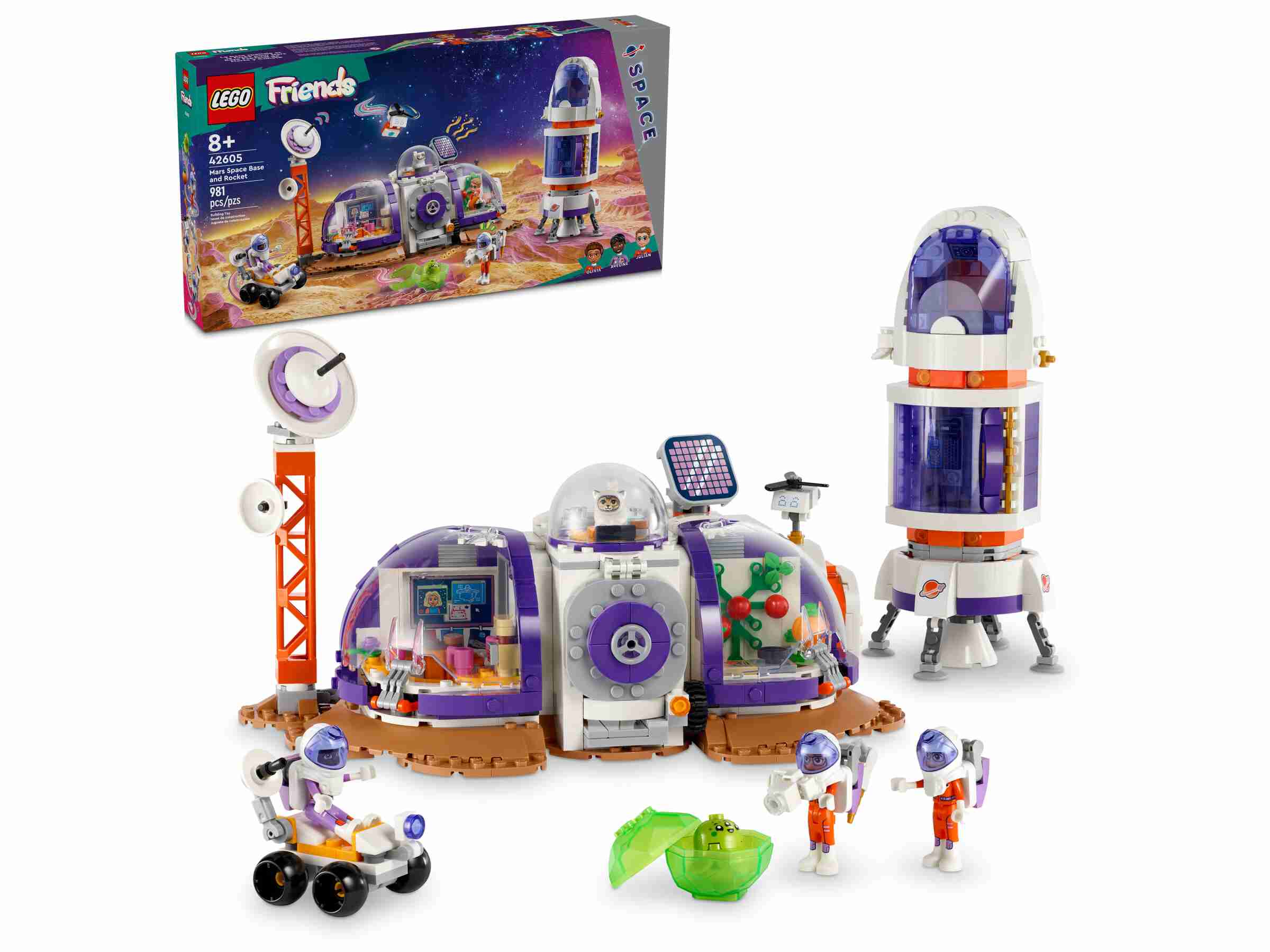 LEGO 42605 Friends Mars-Raumbasis mit Rakete, 3 Spielfiguren ,1 Katze, Rover