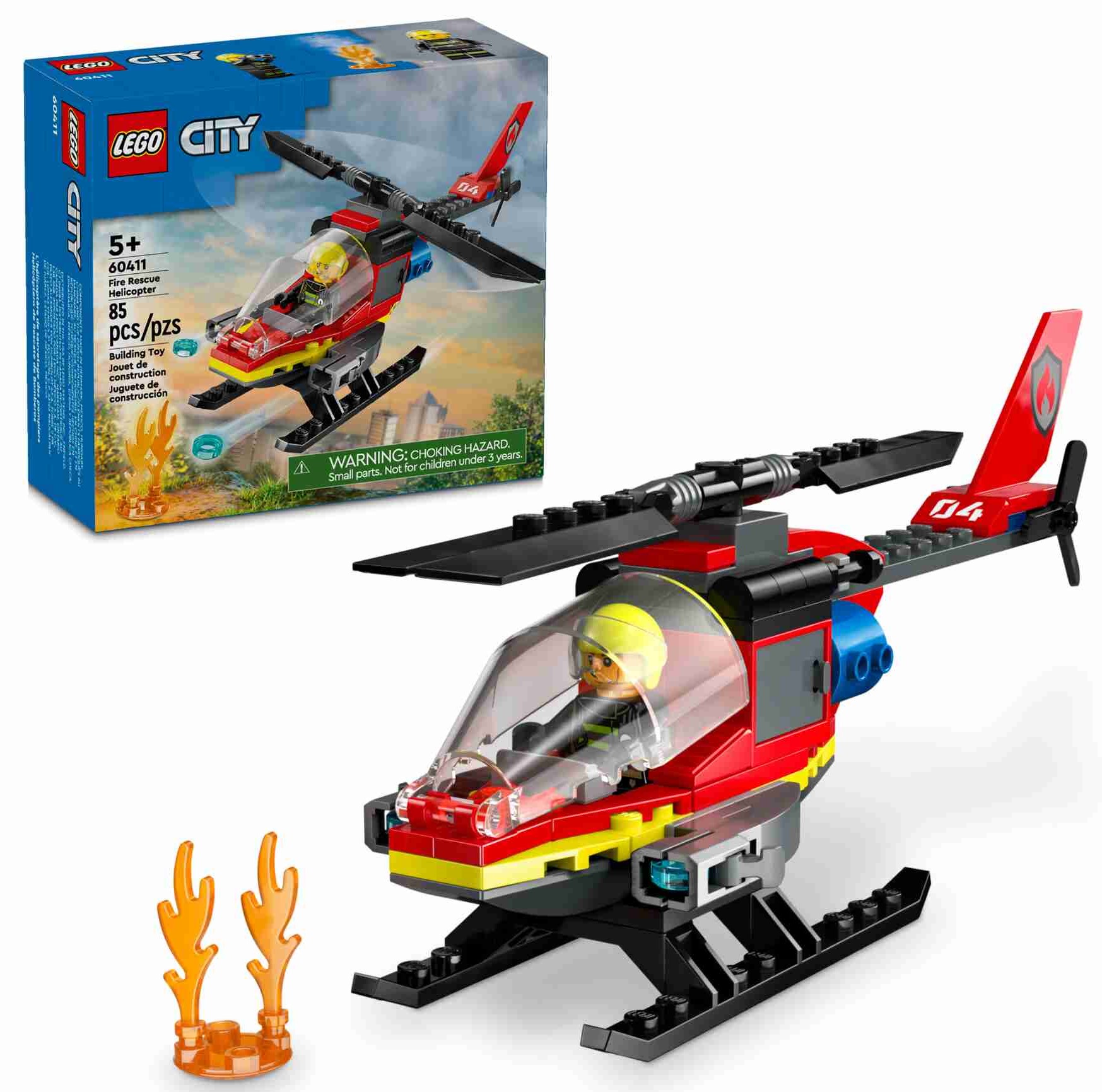 LEGO 60411 City Feuerwehrhubschrauber, 2 Löschkanonen, 1 Minifigur