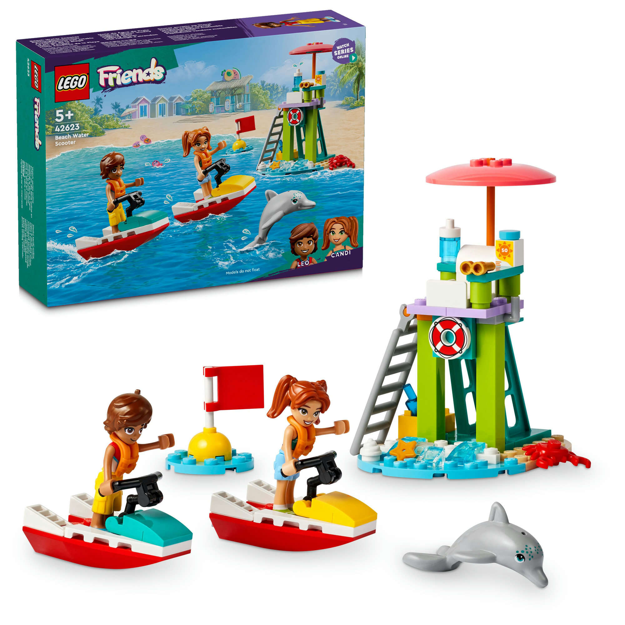 LEGO 42623 Friends Rettungsschwimmer Aussichtsturm mit Jetskis, 2 Spielfiguren