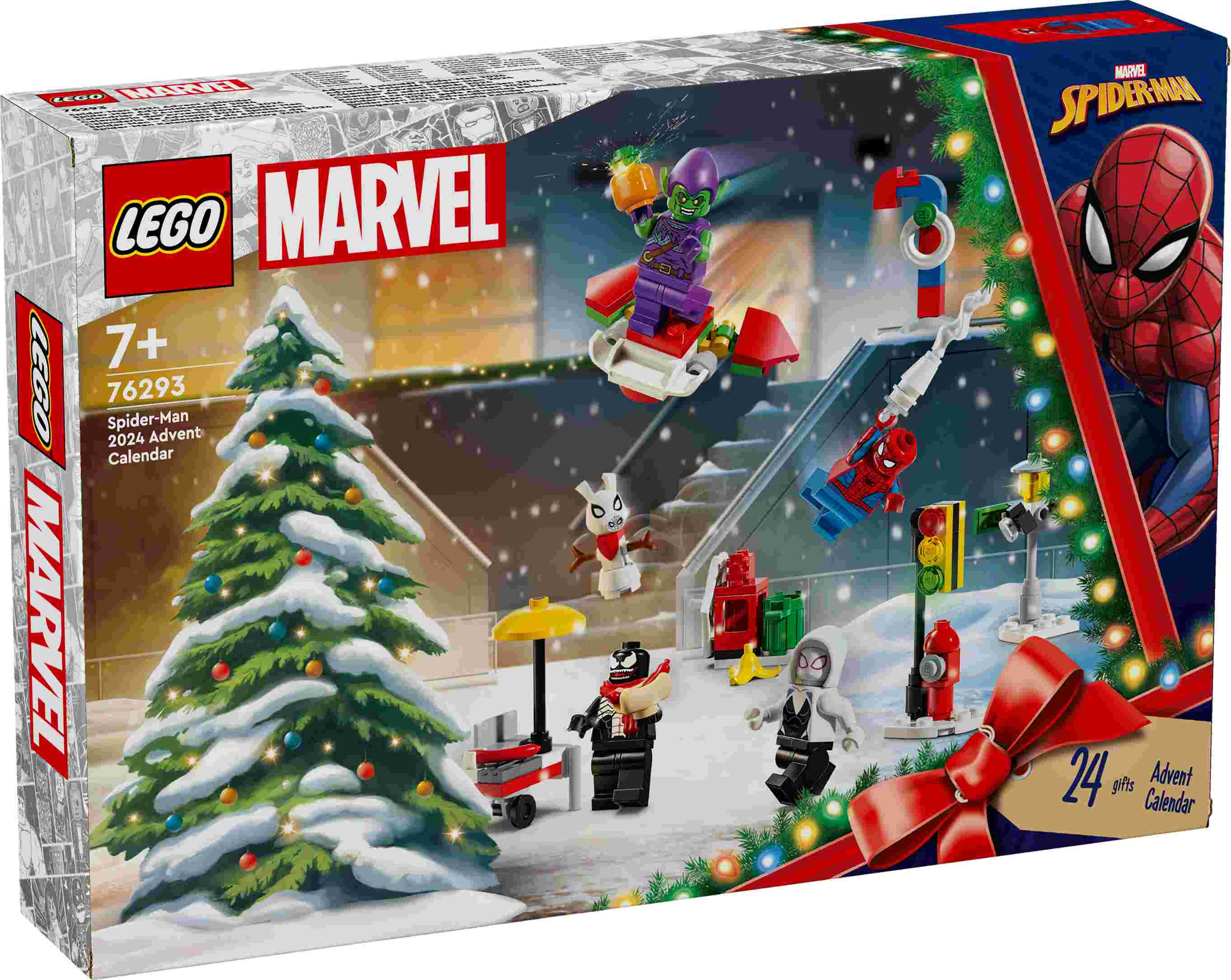 LEGO 76293 Marvel Spider-Man Adventskalender 2024, 5 Minifiguren, 2 kleine Autos