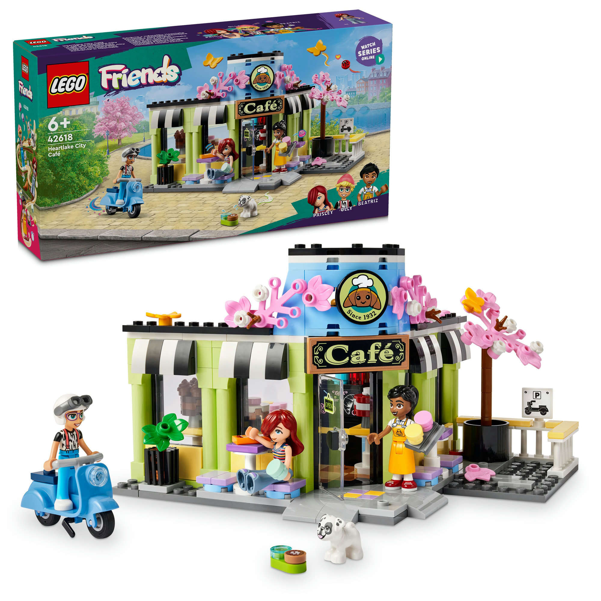 LEGO 42618 Friends Heartlake City Café, 3 Spielfiguren, Hund, Küchenutensilien