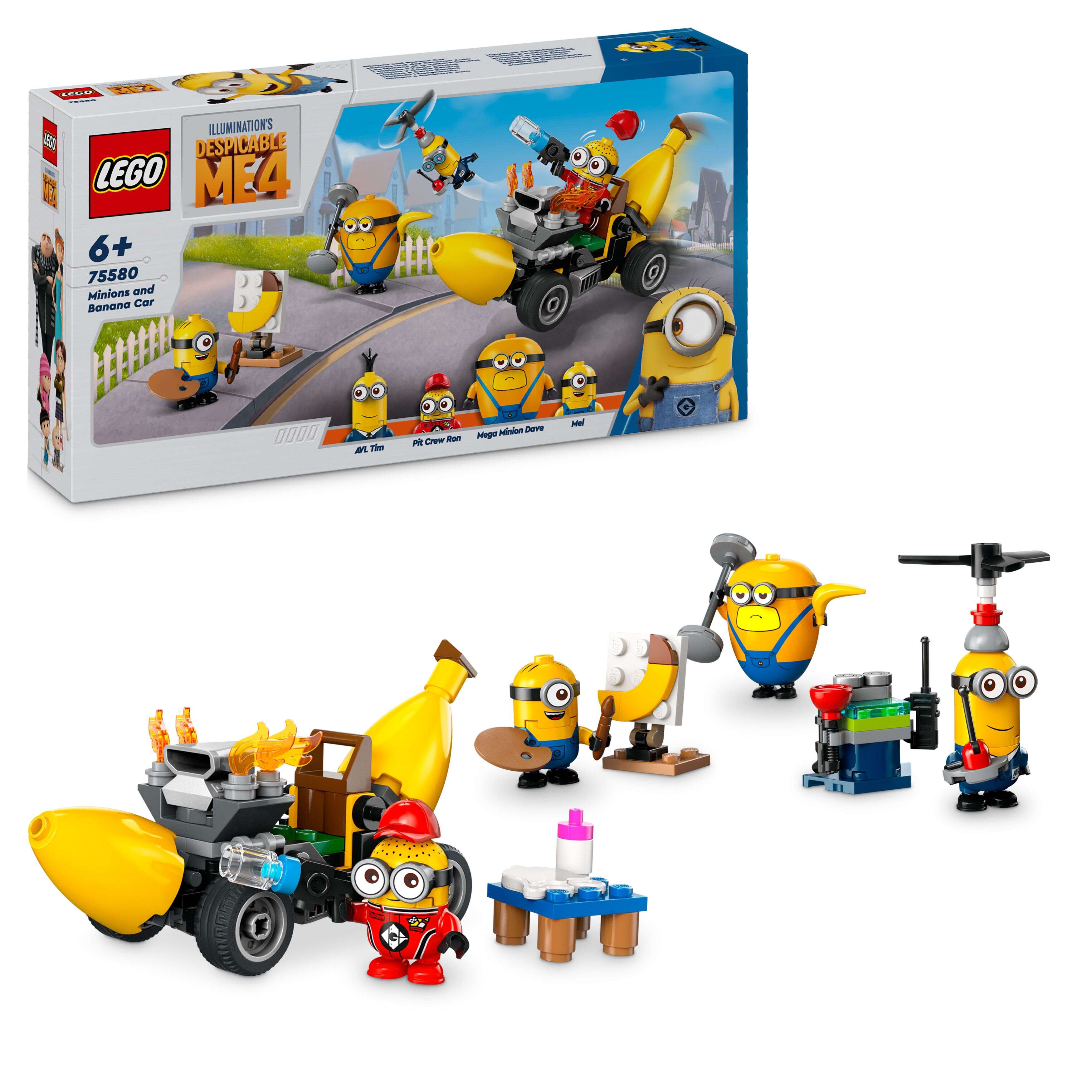 LEGO 75580 Despicable Me Minions und das Bananen Auto, 4 Minions und Zubehör