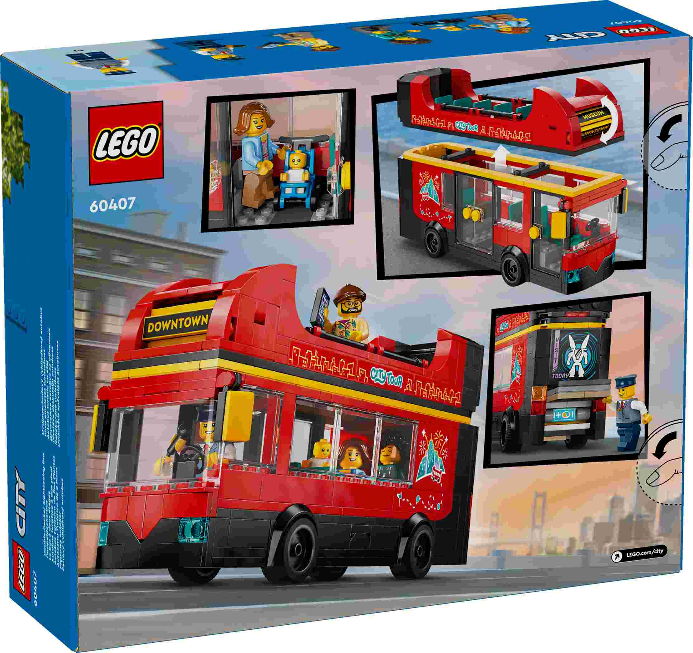 LEGO 60407 City Doppeldeckerbus, 5 Minifiguren und Zubehör, Aussichtsdeck