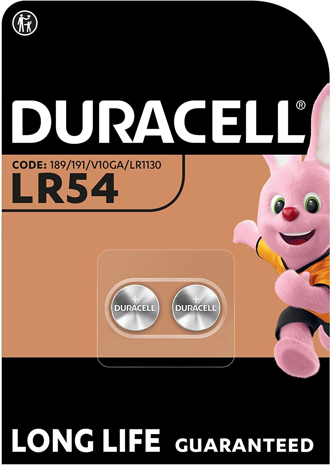 Duracell LR54, 1.5V Alkaline Batterie Knopfzelle,189 LR1130 AG10, 65mAh 2er-Pack
