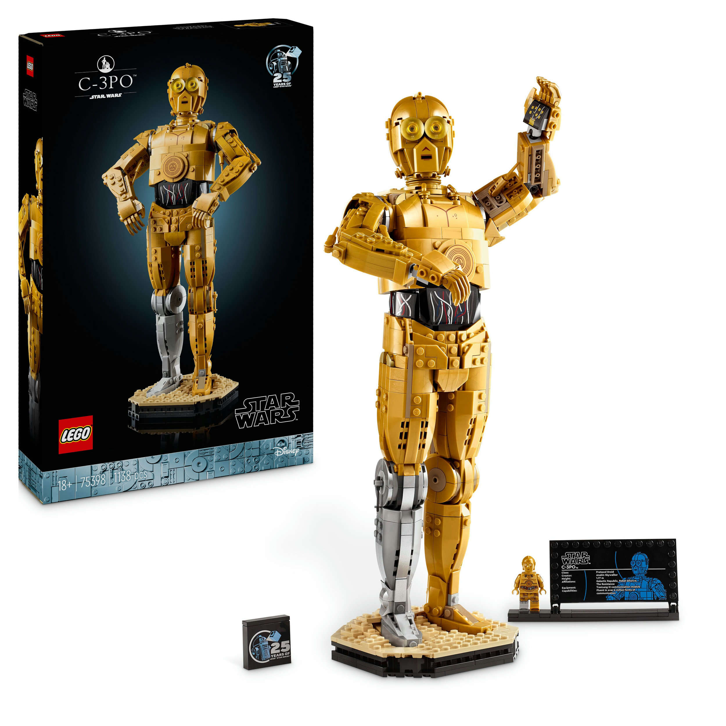 LEGO 75398 Star Wars C-3PO, Ständer mit Infoplakette, C-3PO-Minifigur 