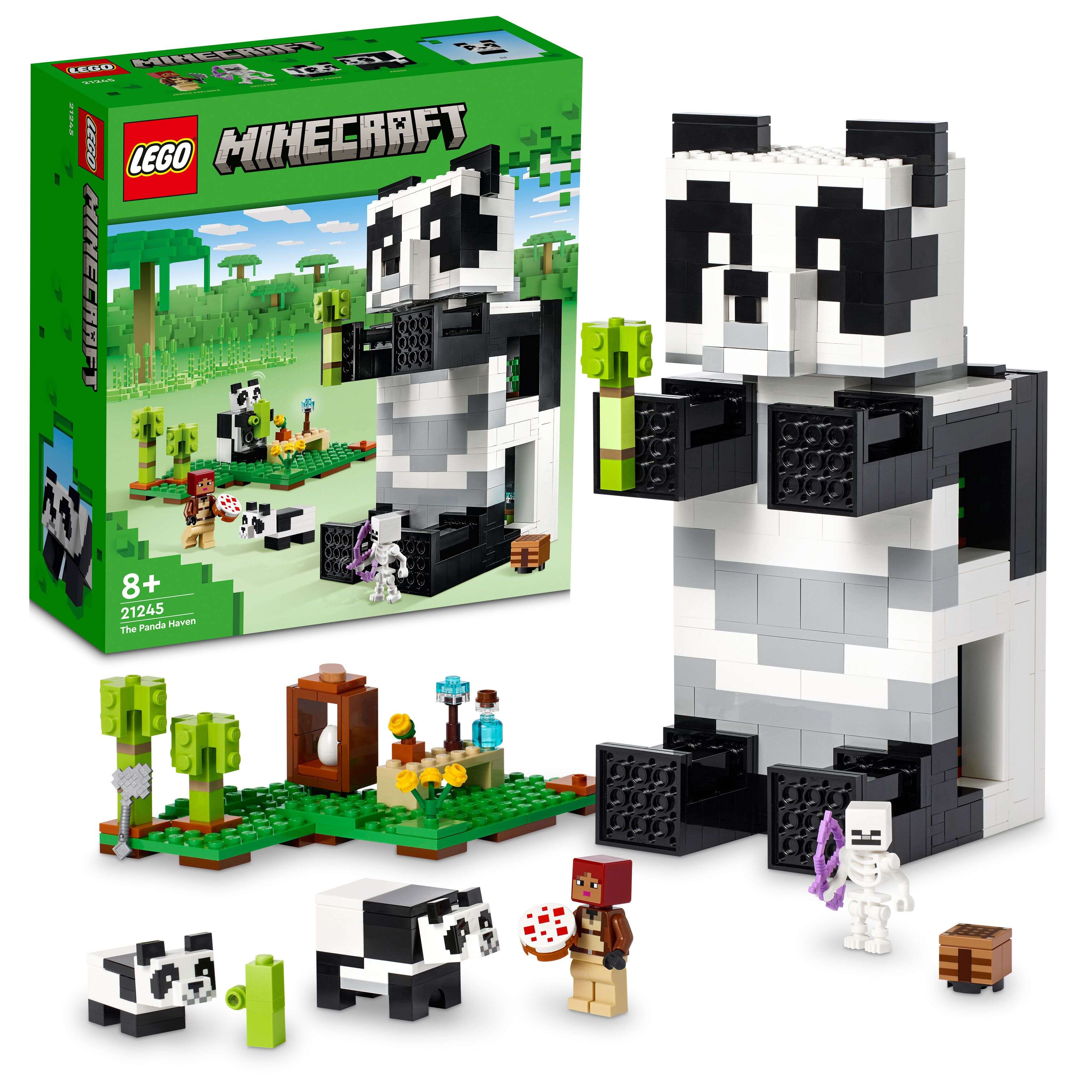 LEGO 21245 Minecraft Das Pandahaus, Dschungelforscher, Panda, Pandababy, Skelett