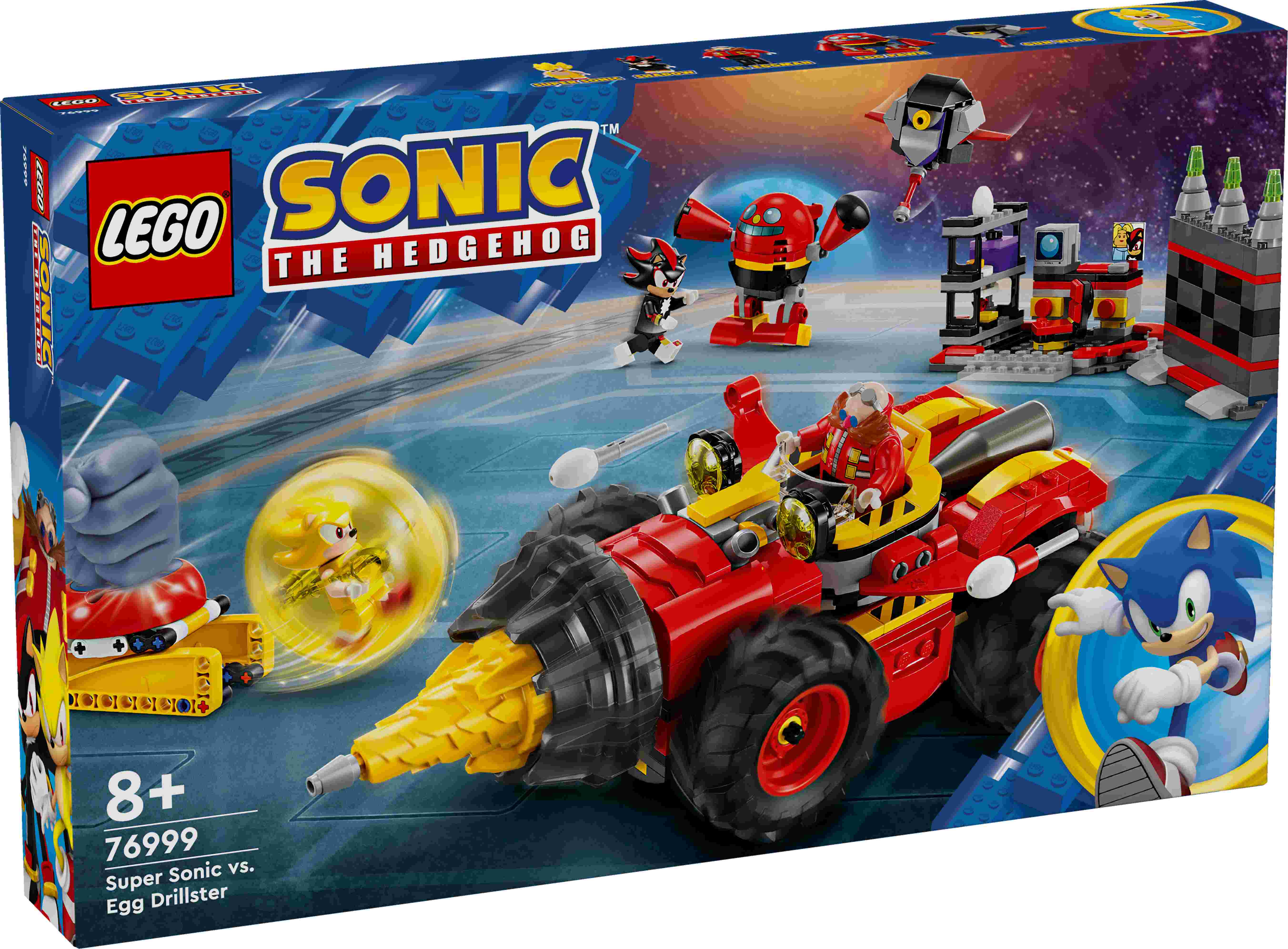 LEGO 76999 Sonic Super Sonic vs. Egg Drillster, 7 Charaktere, Schwebemobil