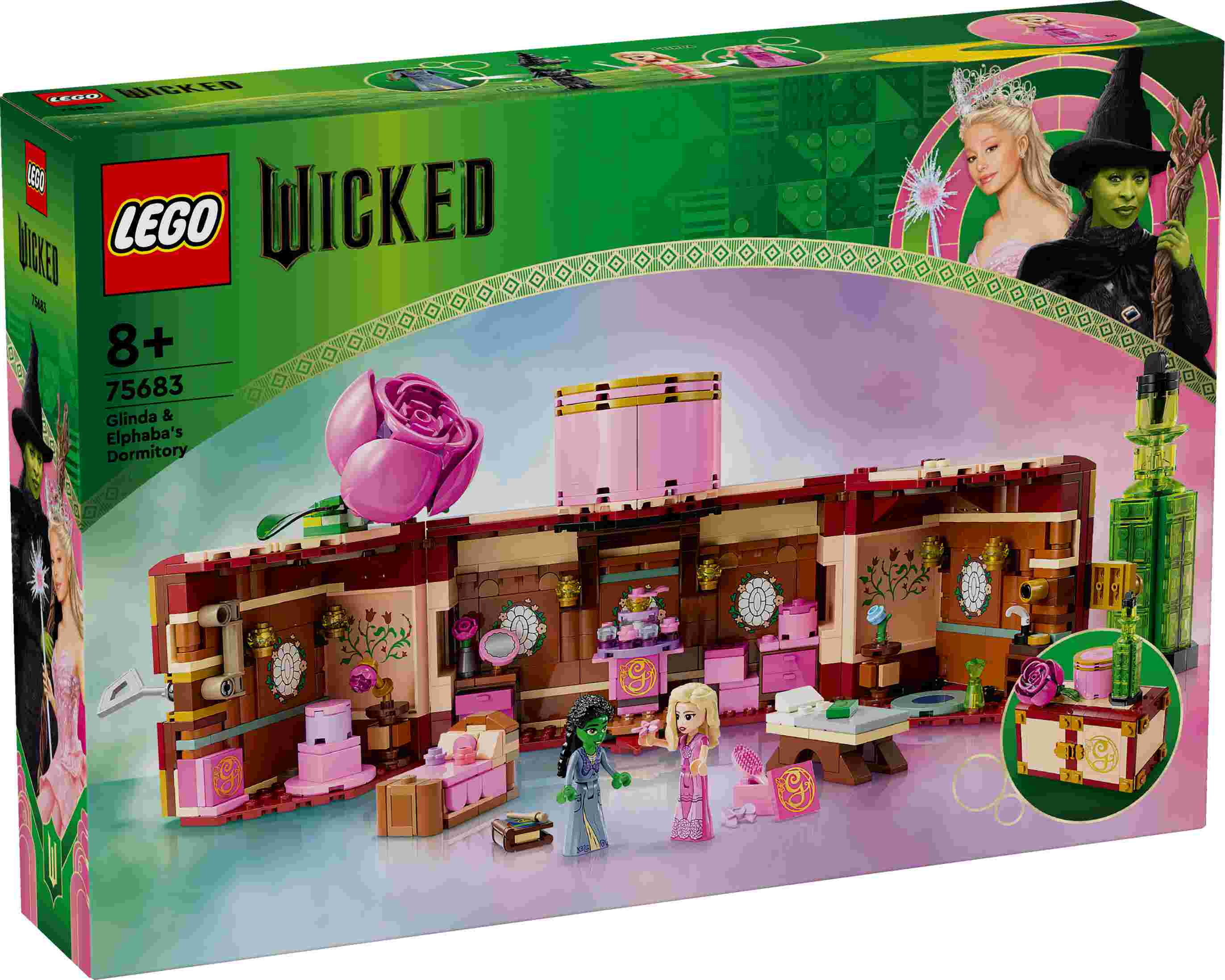 LEGO 75683 Wicked Glindas und Elphabas Schlafsaal, 2 Spielfiguren, 2 Outfits