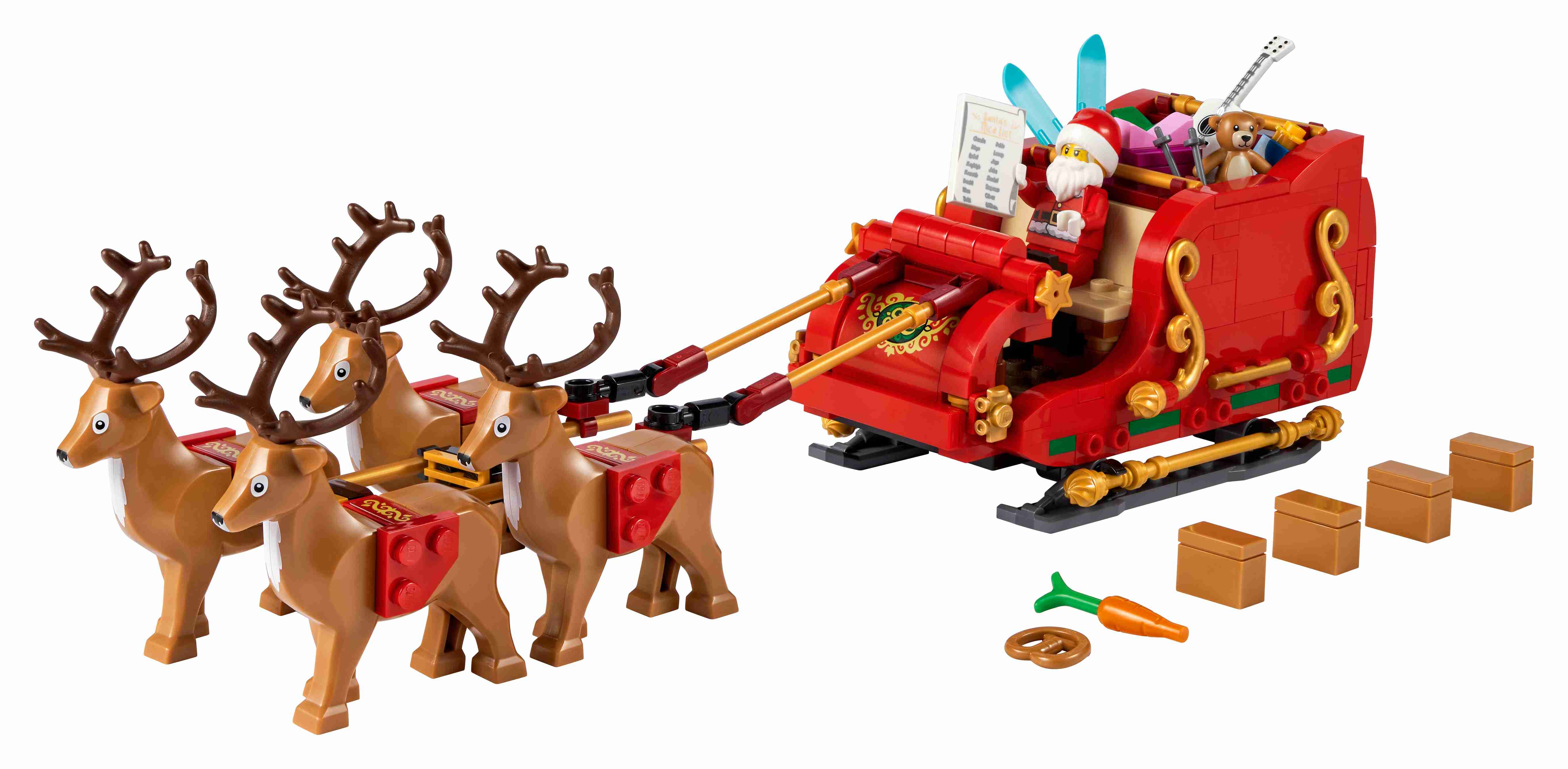 LEGO 40499 Schlitten des Weihnachtsmanns, inkl. 4 Rentierfiguren und 8 Geschenke