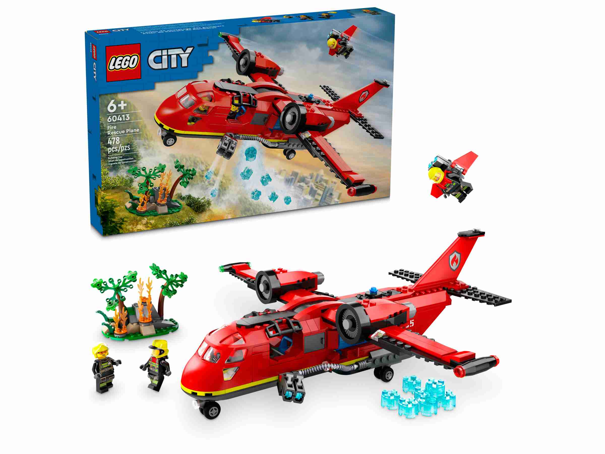 LEGO 60413 City Löschflugzeug, 3 Minifiguren, 2 Löschkanonen, Waldbrandkulisse