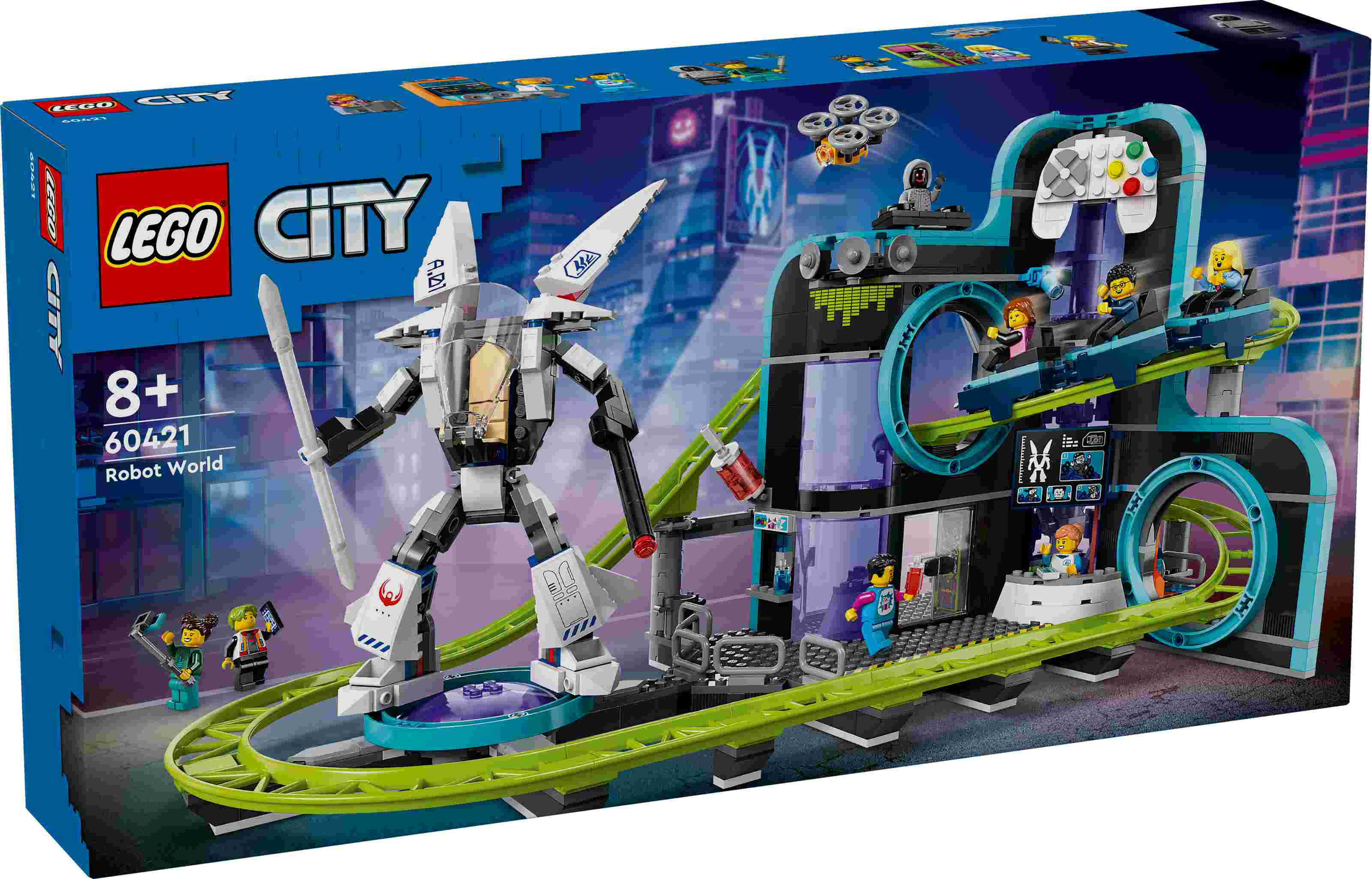 LEGO 60421 City Achterbahn mit Roboter-Mech, 8 Minifiguren, viel Zubehör