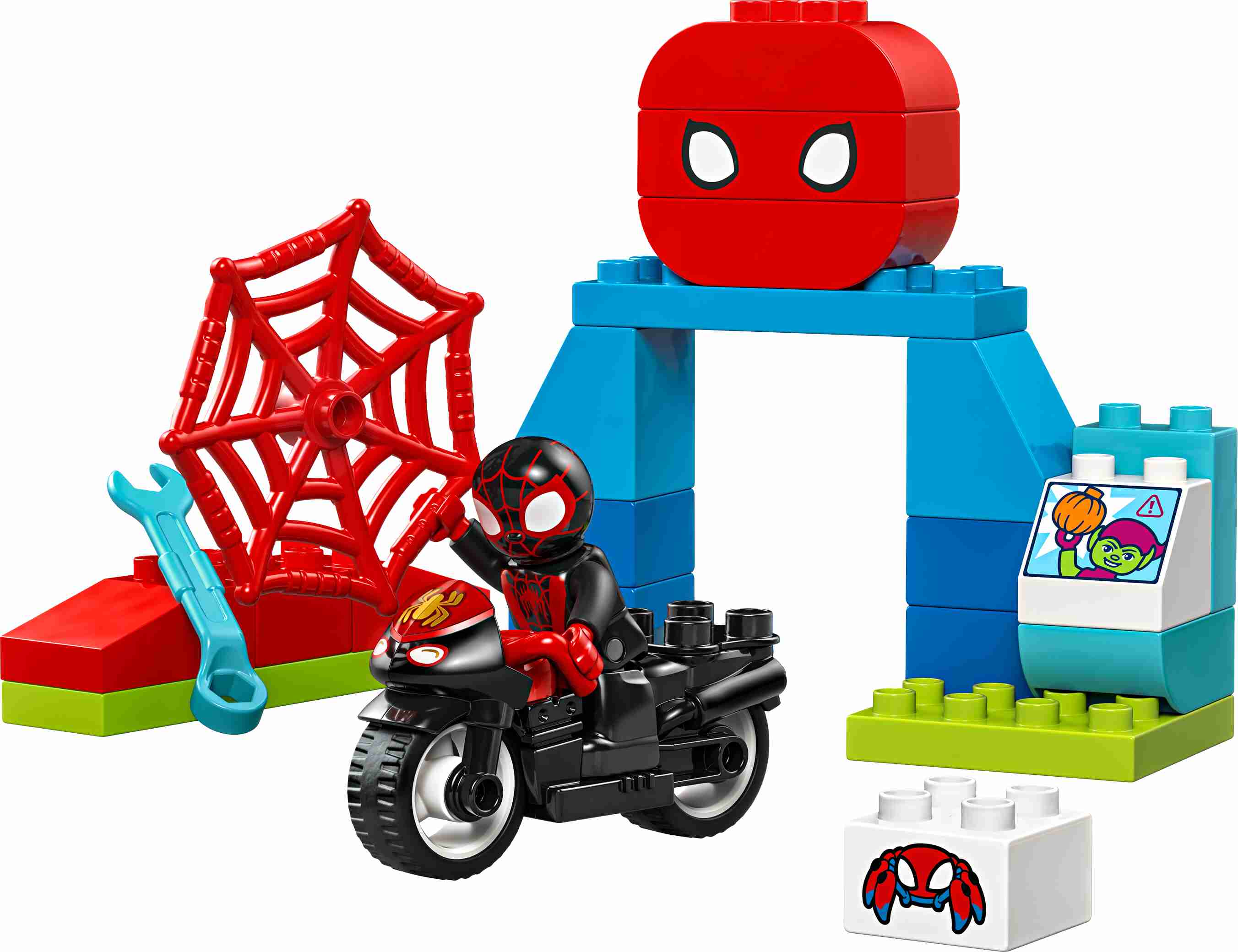 LEGO 10424 DUPLO Spins Motorrad Abenteuer, Hauptquartier, Roboterspinne Trace-E