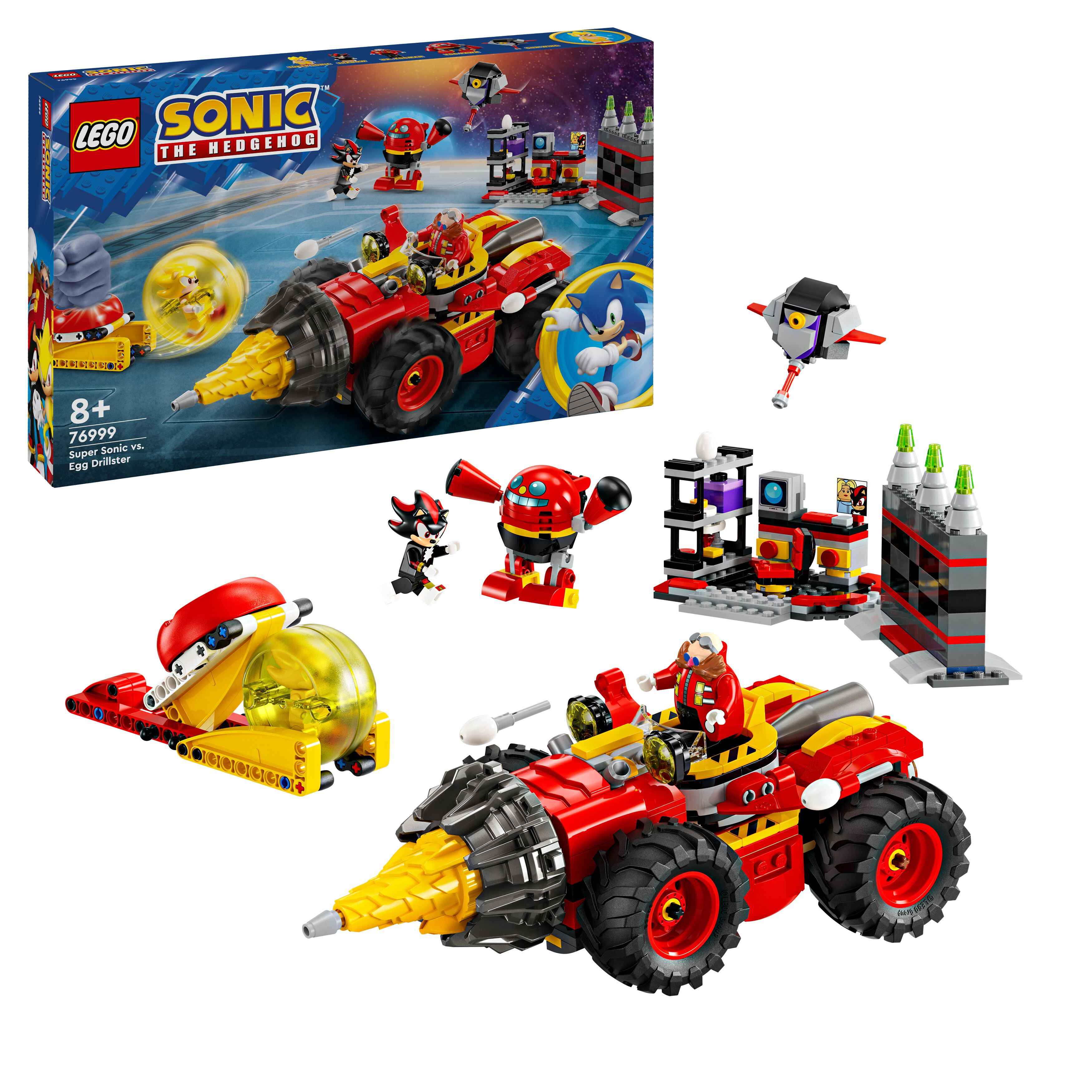 LEGO 76999 Sonic Super Sonic vs. Egg Drillster, 7 Charaktere, Schwebemobil