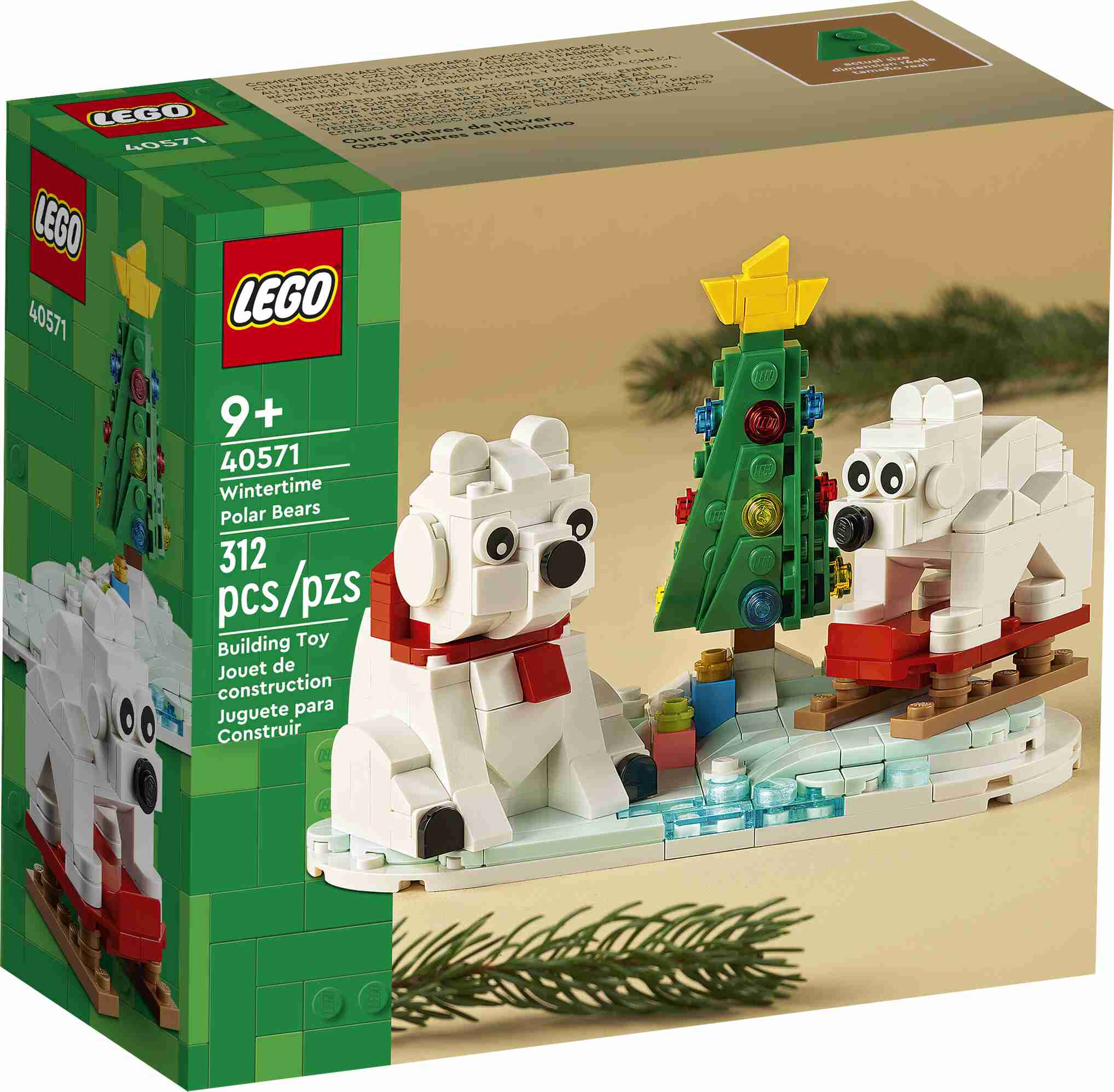 LEGO 40571 Iconic Eisbären im Winter, drehbare Grundplatte, Eisbärenjunges