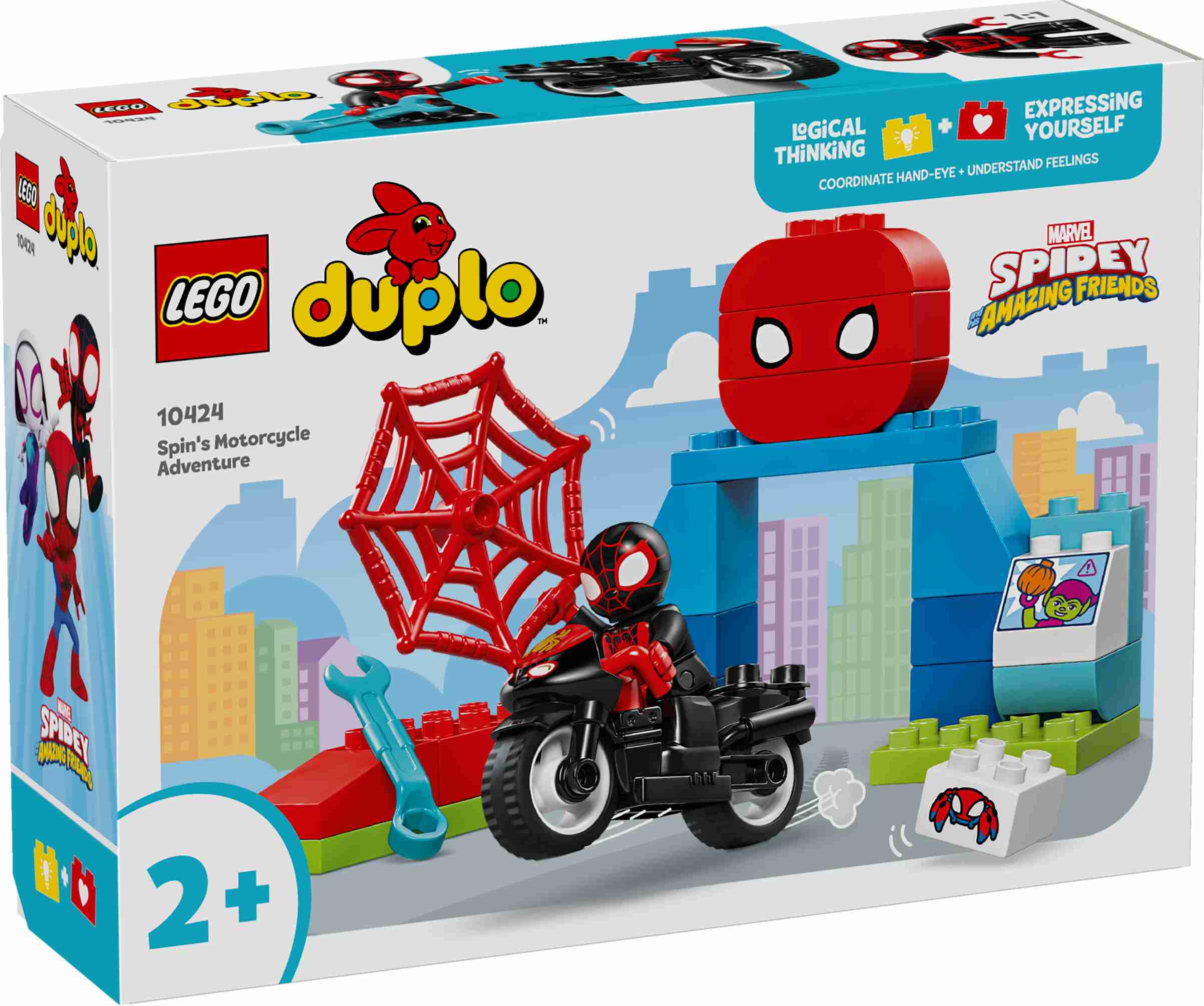 LEGO 10424 DUPLO Spins Motorrad Abenteuer, Hauptquartier, Roboterspinne Trace-E