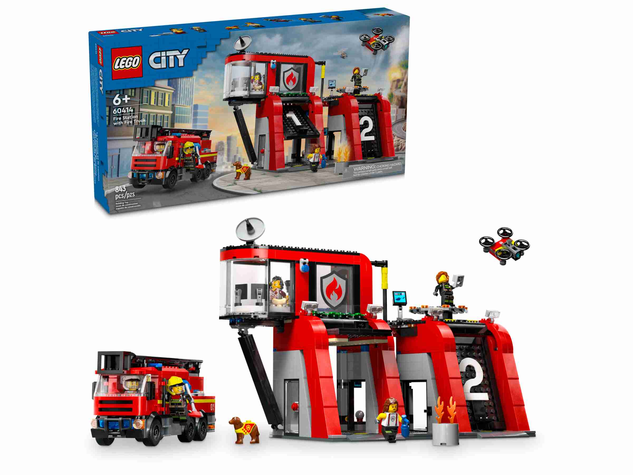 LEGO 60414 City Feuerwehrstation mit Drehleiterfahrzeug, 5 Feuerwehrmänner