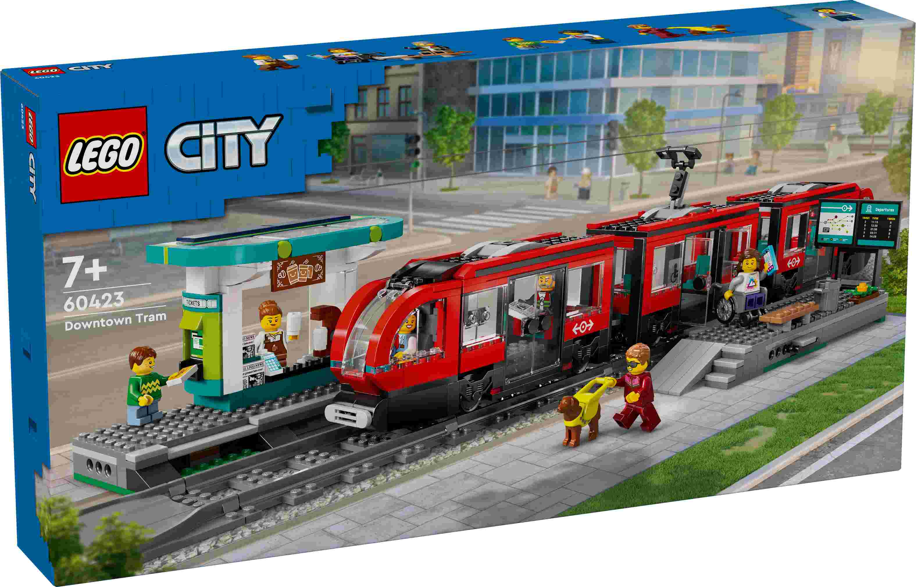 LEGO 60423 City Straßenbahn mit Haltestelle, 6 Minifiguren, Coffee-Shop