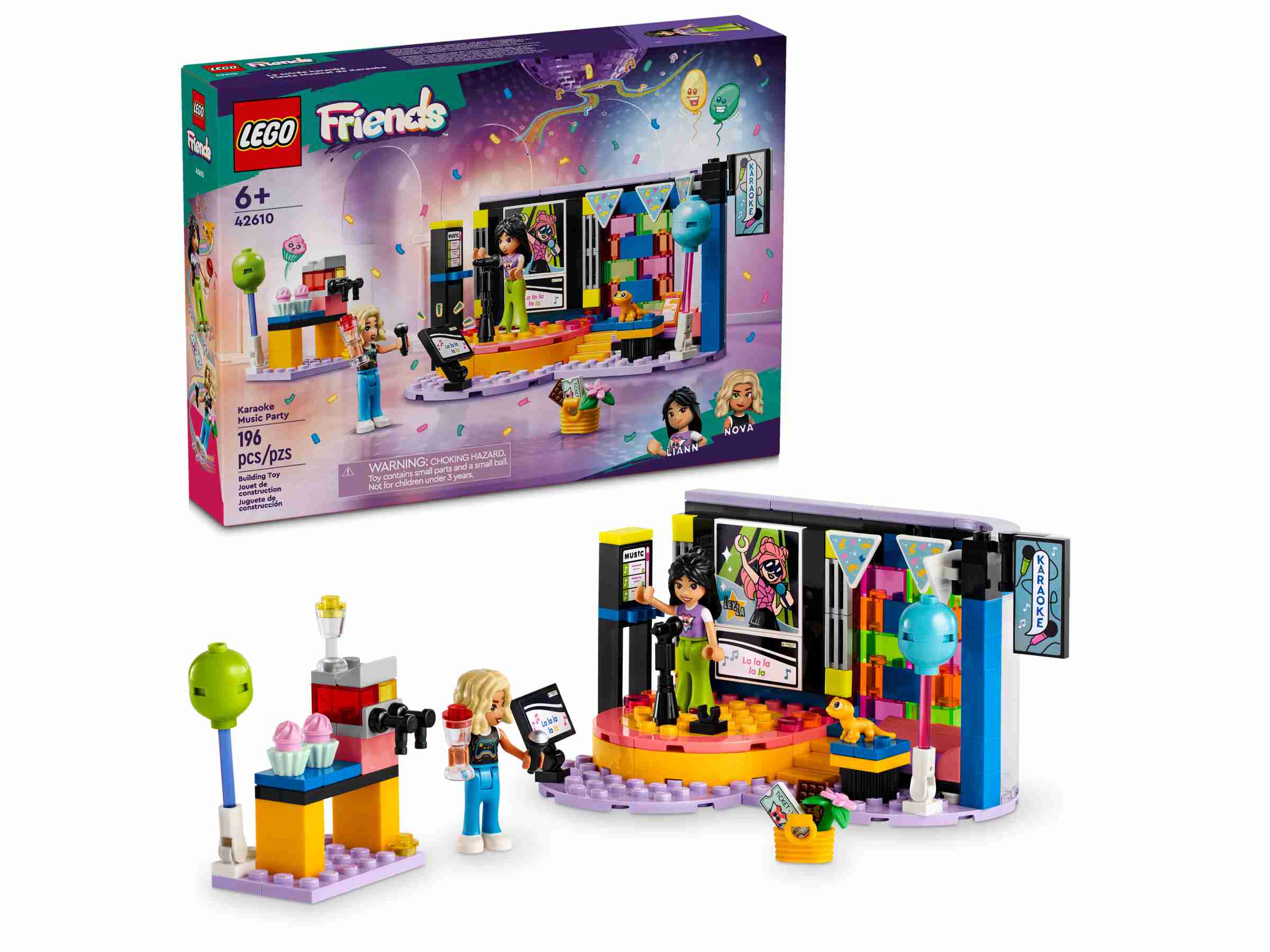 LEGO 42610 Friends Karaoke-Party, 2 Spielfiguren, Gecko, drehbare Bühne