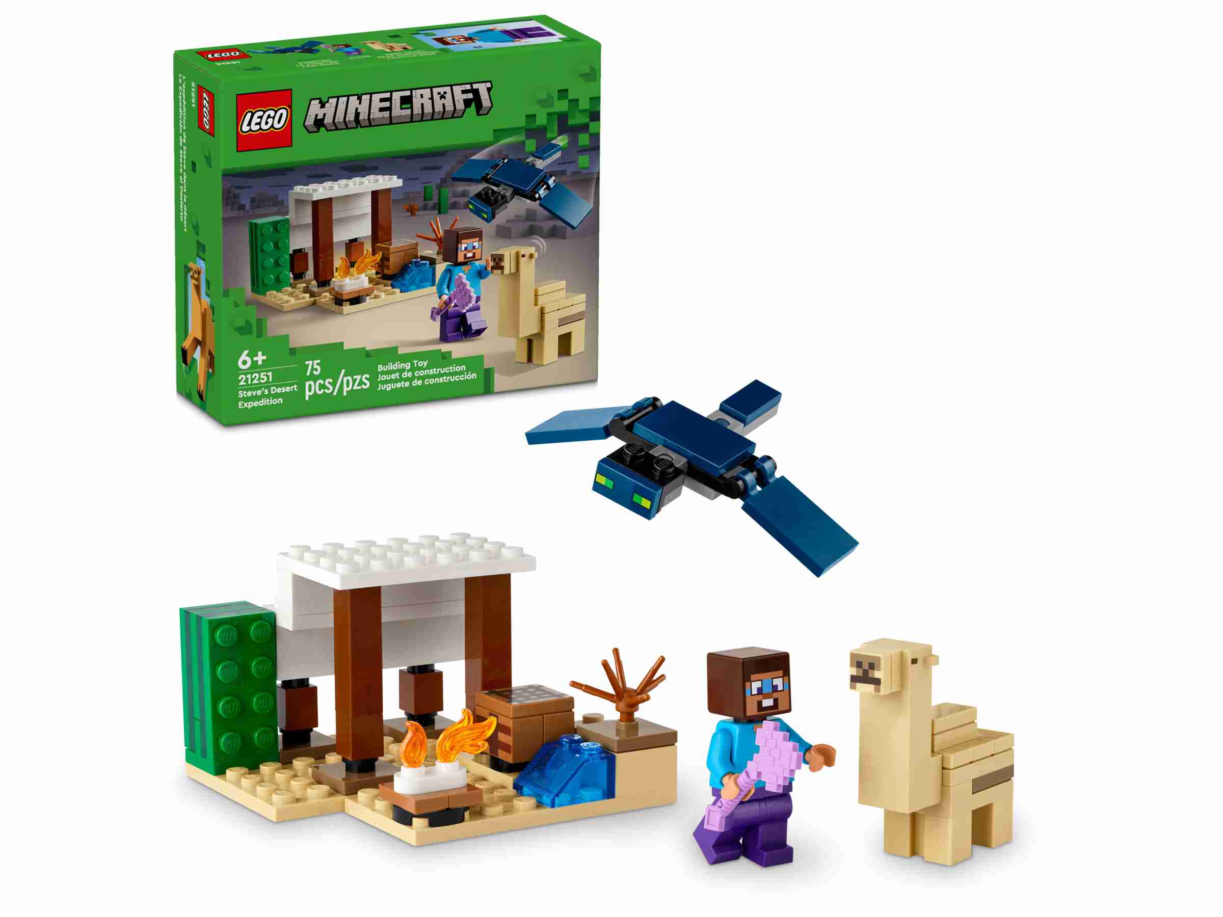 LEGO 21251 Minecraft Steves Wüstenexpedition, Steve, Phantom, Babykamel