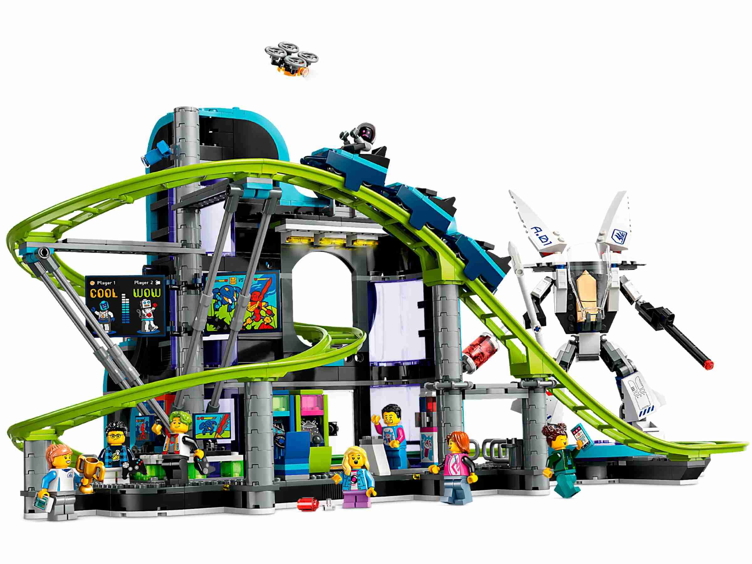 LEGO 60421 City Achterbahn mit Roboter-Mech, 8 Minifiguren, viel Zubehör