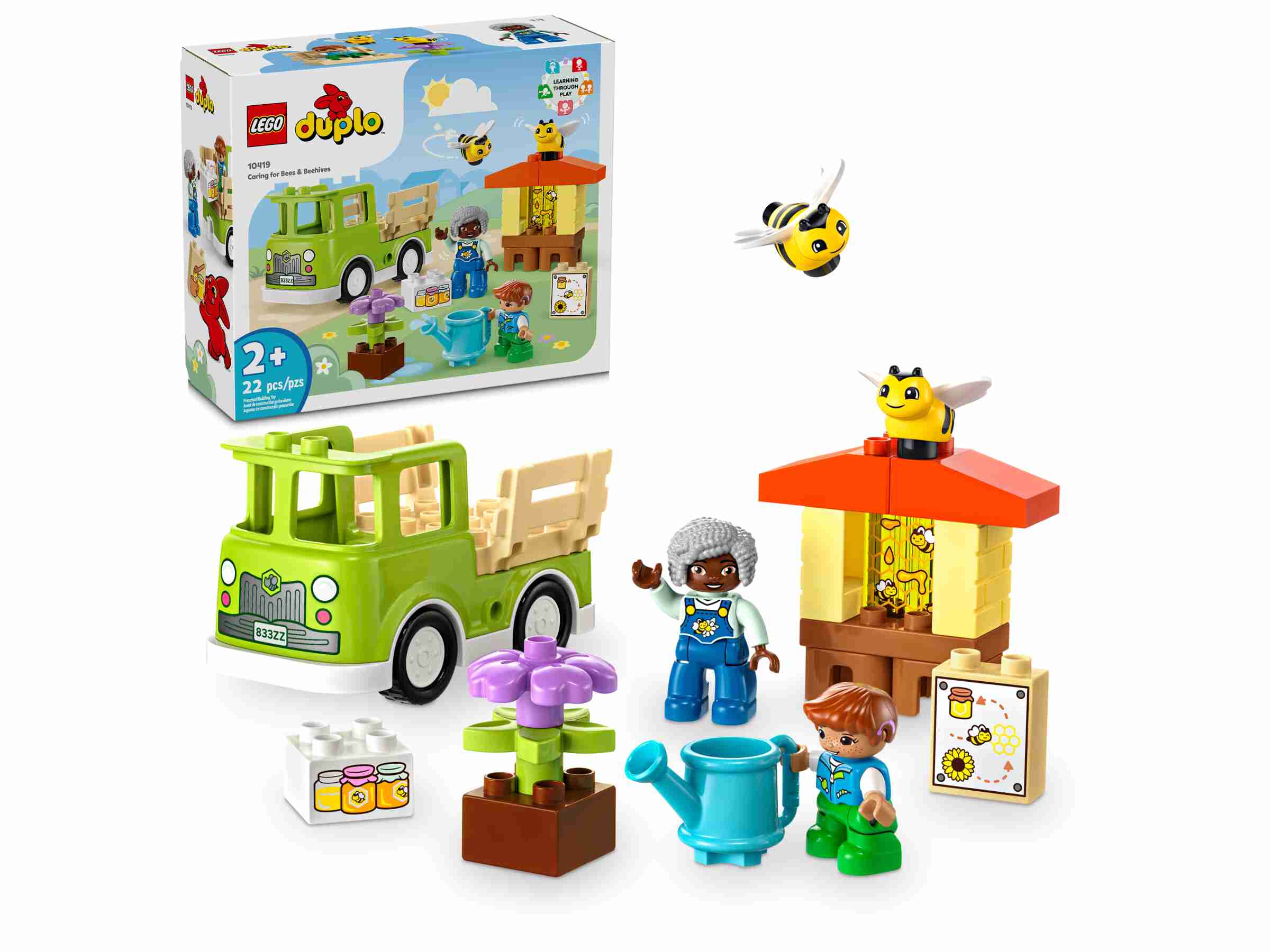 LEGO 10419 DUPLO Imkerei und Bienenstöcke, 2 Bienen, Blumen, LKW