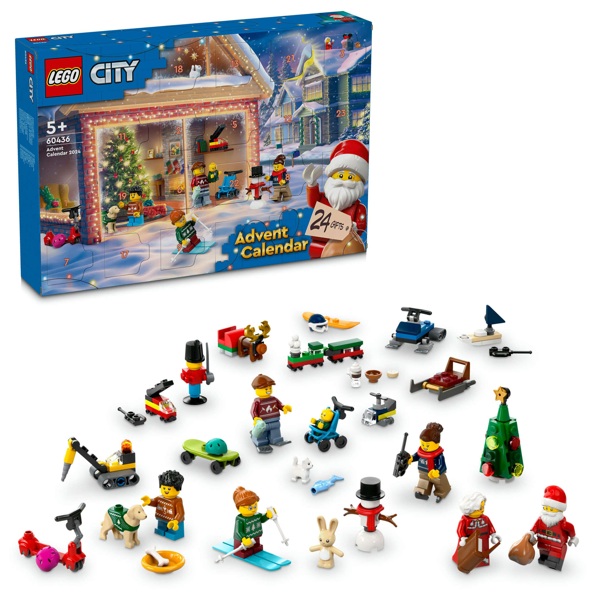 LEGO 60436 City Adventskalender 2024, Minifiguren, Zubehörelemente, Spielmatte