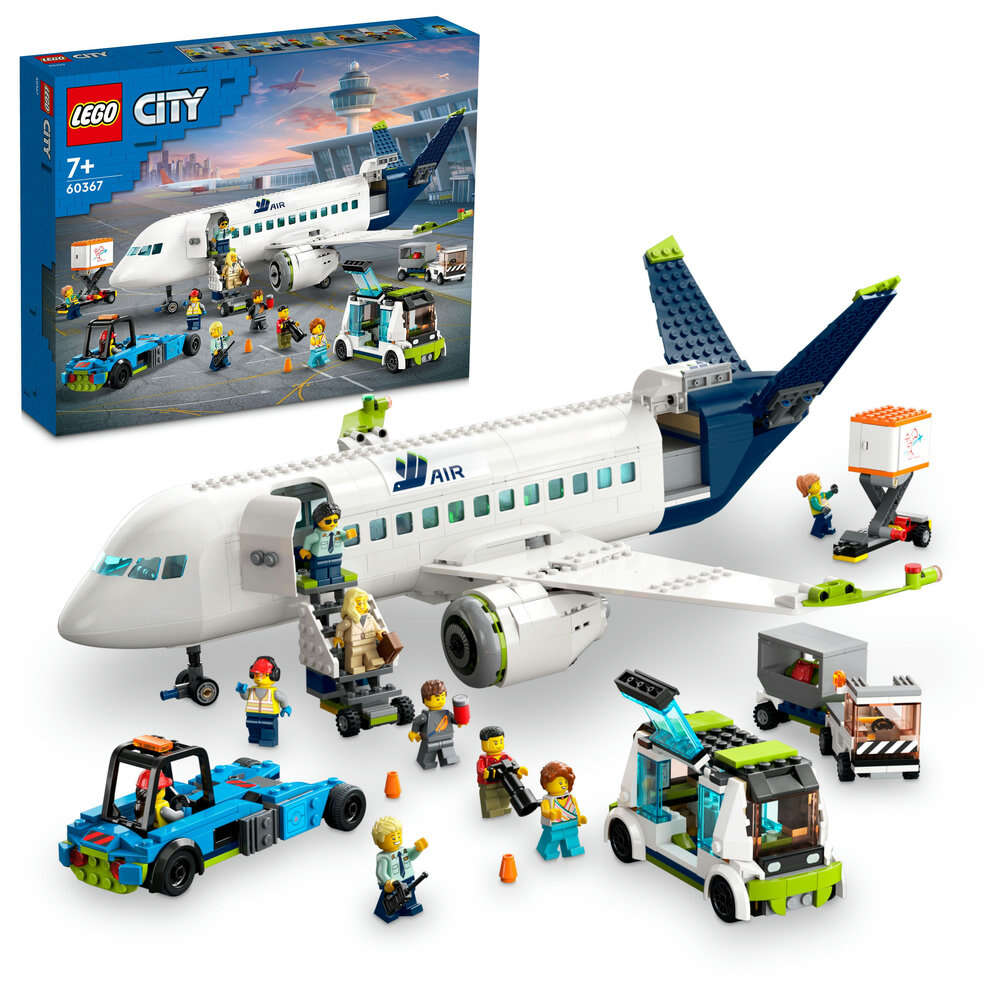 LEGO 60367 City Passagierflugzeug, detailreiches Innenleben, 9 Minifiguren 