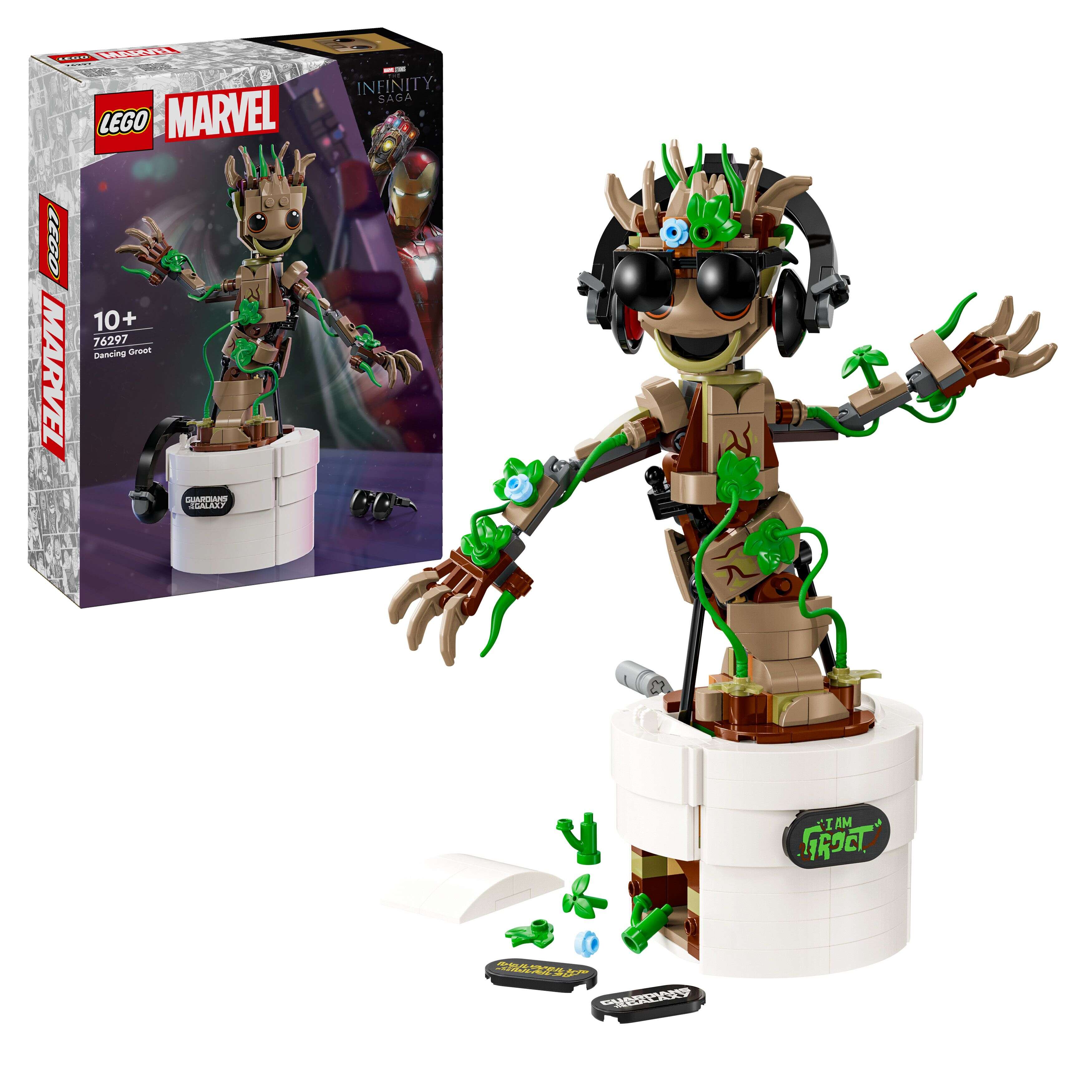 LEGO 76297 Marvel Tanzender Groot, Blumentopf, Accessoires, 3 Namensschilder