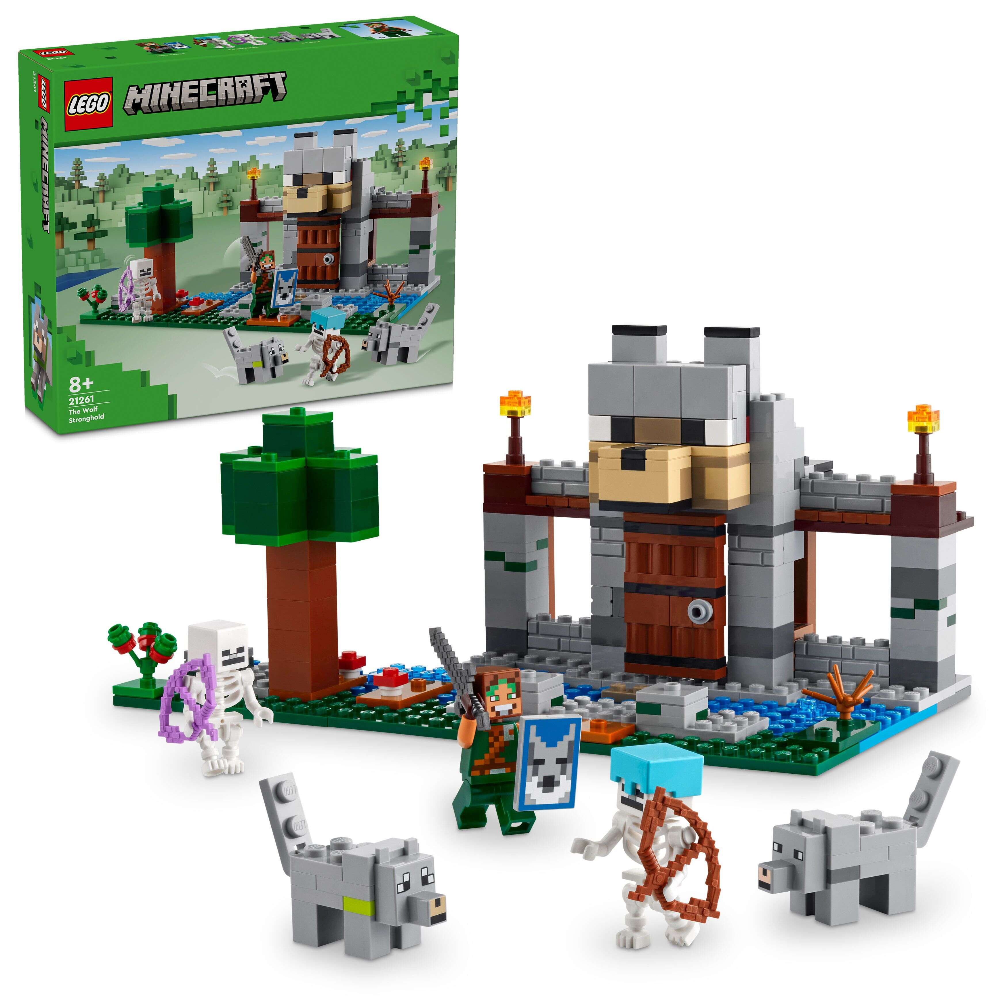 LEGO 21261 Minecraft Die Wolfsfestung, 2 Skelette und 2 Wölfe, Wolfbändiger