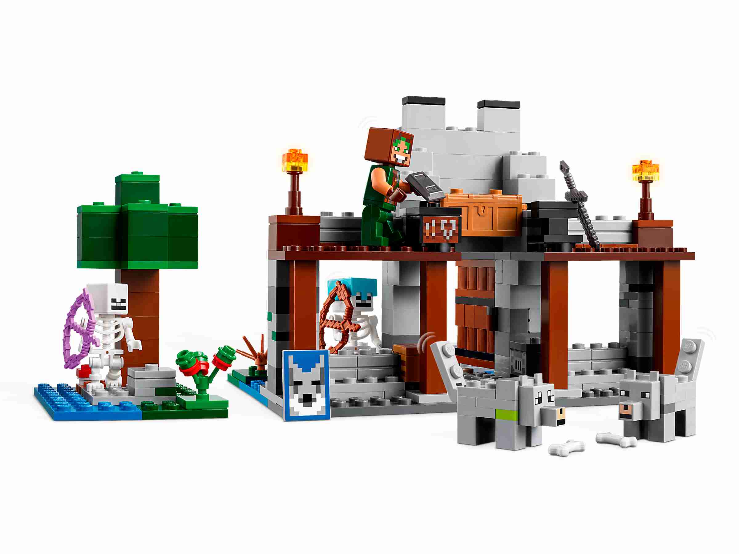 LEGO 21261 Minecraft Die Wolfsfestung, 2 Skelette und 2 Wölfe, Wolfbändiger