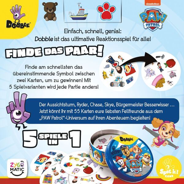 Asmodee Dobble Paw Patrol, Kinderspiel, Kartenspiel