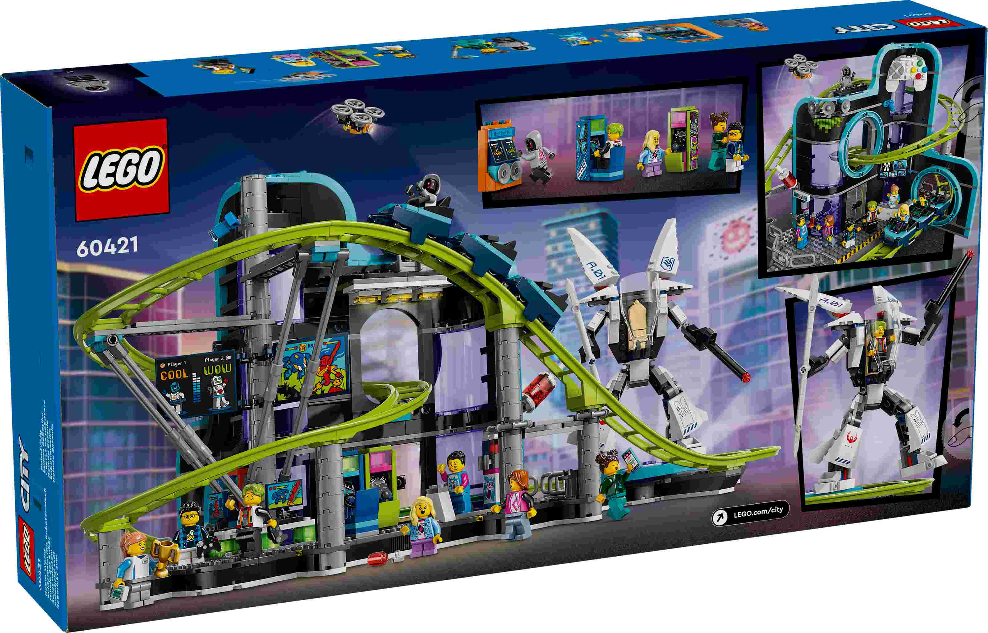 LEGO 60421 City Achterbahn mit Roboter-Mech, 8 Minifiguren, viel Zubehör