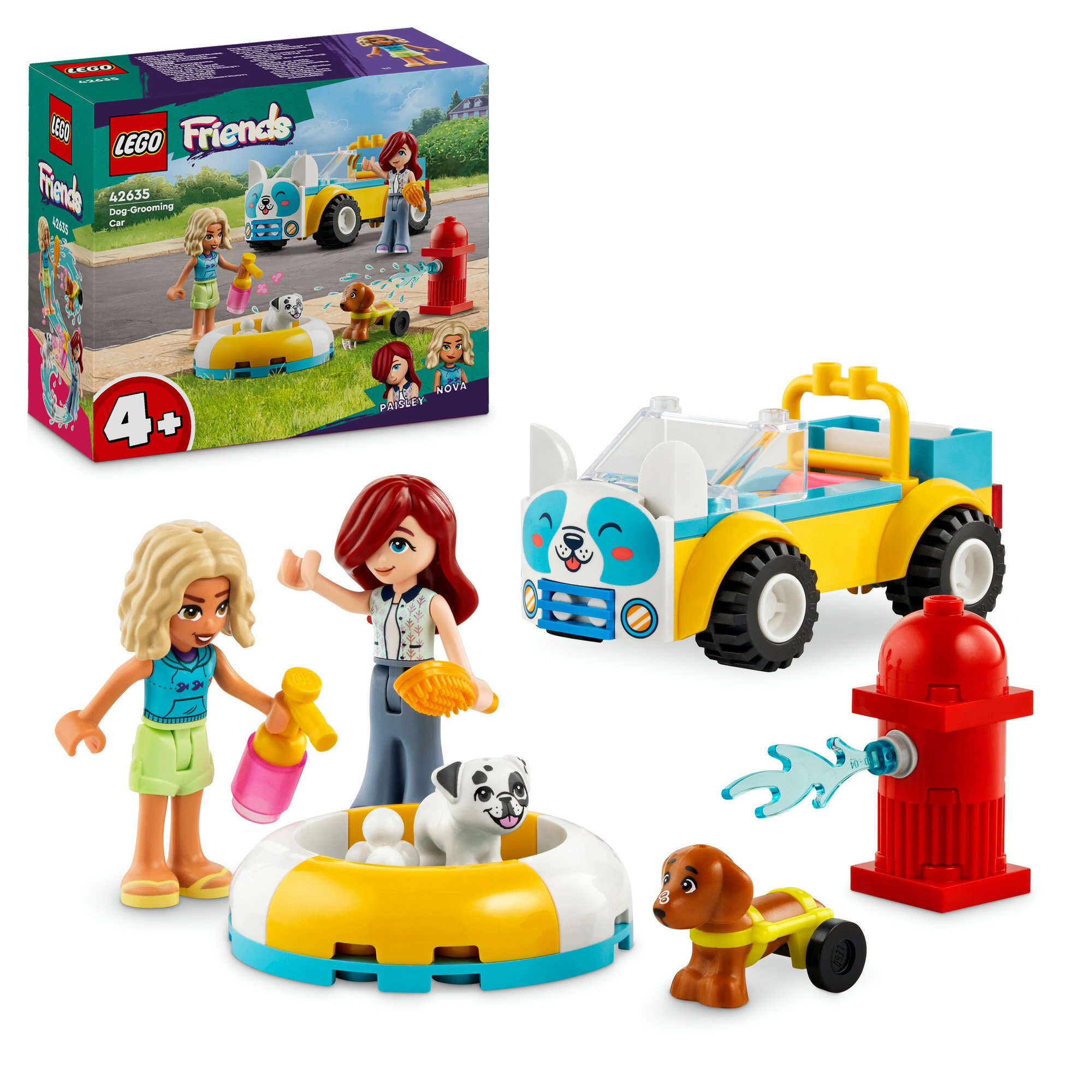 LEGO 42635 Friends Mobiler Hundesalon, 2 Spielfiguren, 2 Hunde, Auto, Pool 