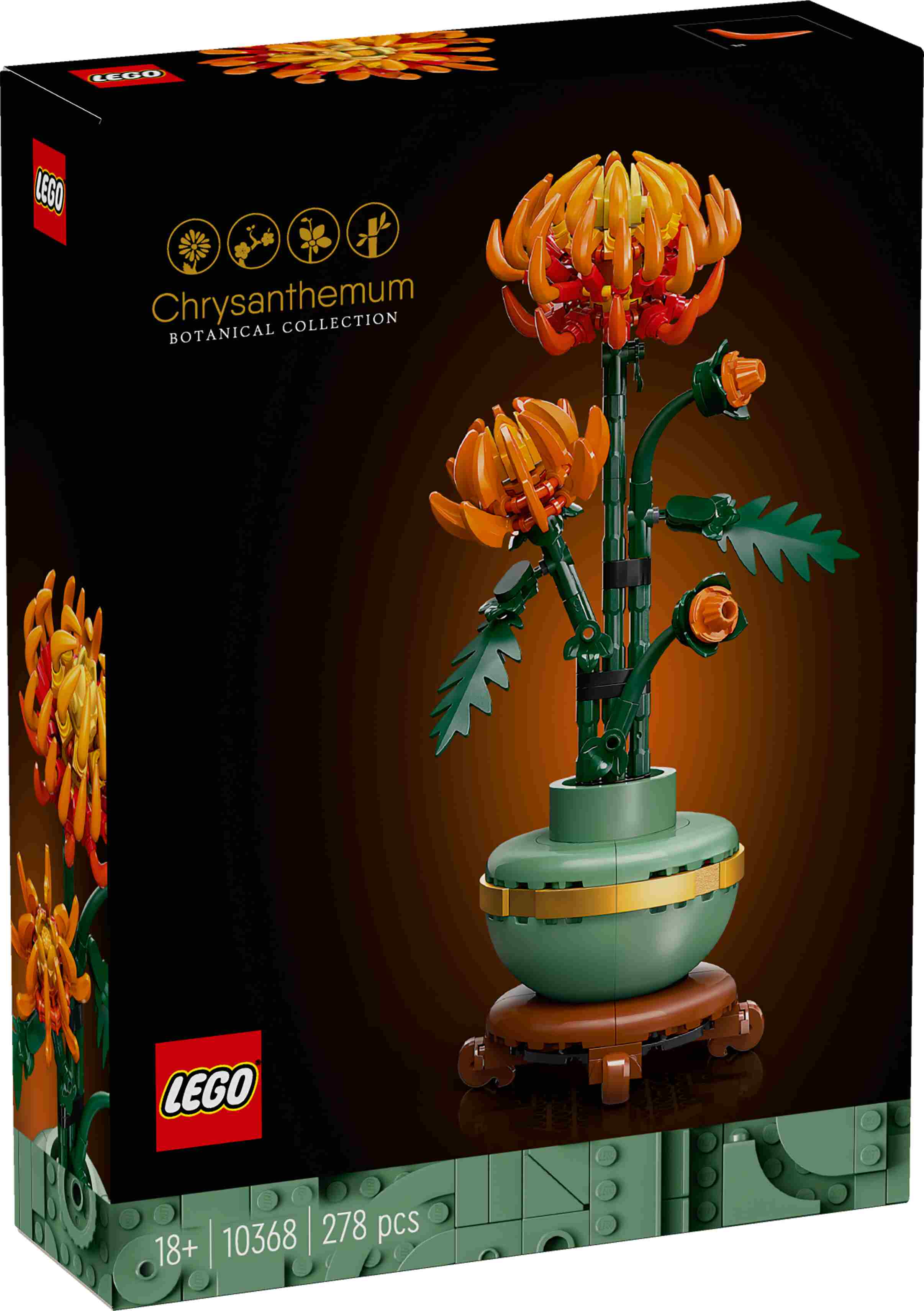 LEGO 10368 Icons Chrysantheme, Blumendeko, Blumentopf, Ständer in Holzoptik