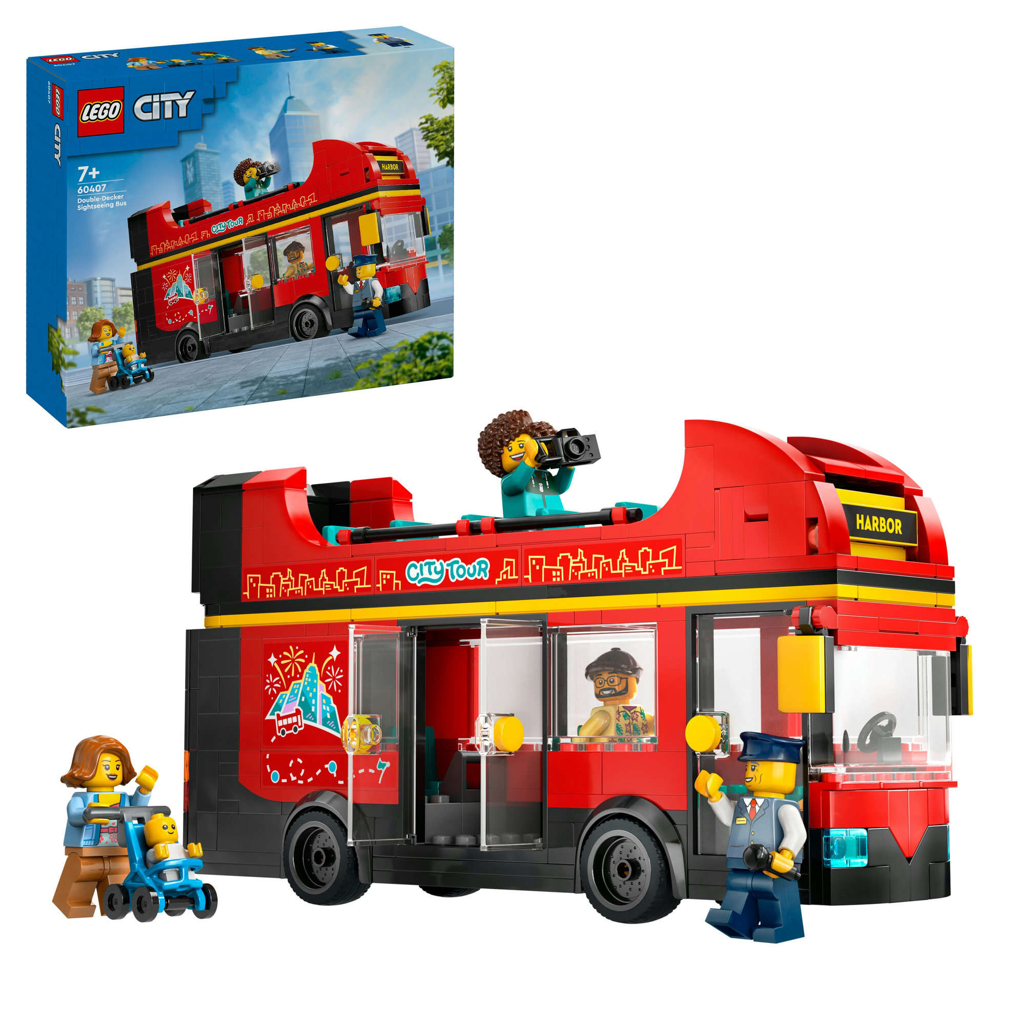 LEGO 60407 City Doppeldeckerbus, 5 Minifiguren und Zubehör, Aussichtsdeck