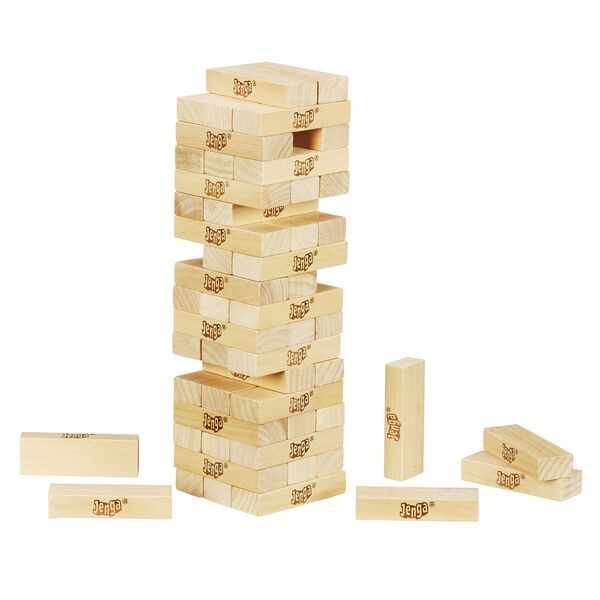 Hasbro Jenga Klassisch, das Originale Partyspiel mit Holzklötzen, Stapelspiel