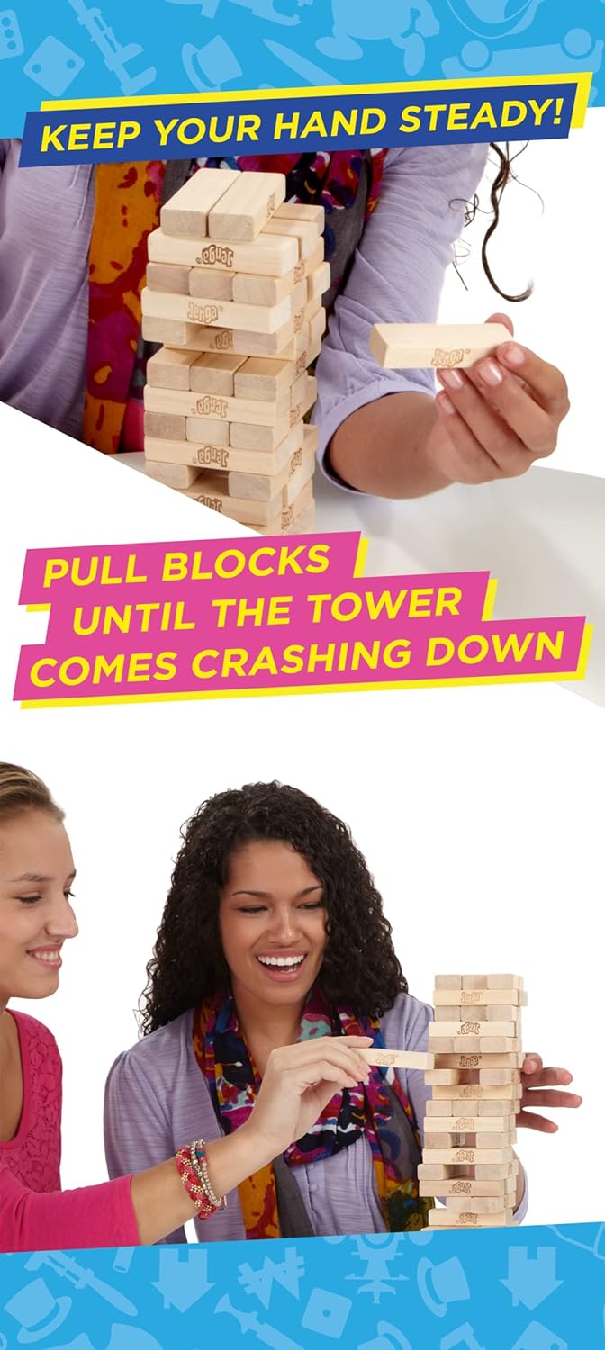 Hasbro Jenga Klassisch, das Originale Partyspiel mit Holzklötzen, Stapelspiel