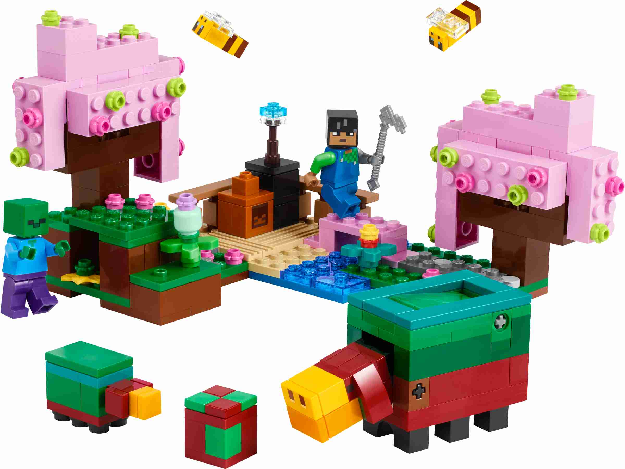 LEGO 21260 Minecraft Der Kirschblütengarten, 2 Schnüffler, 2 Bienen, Sunny