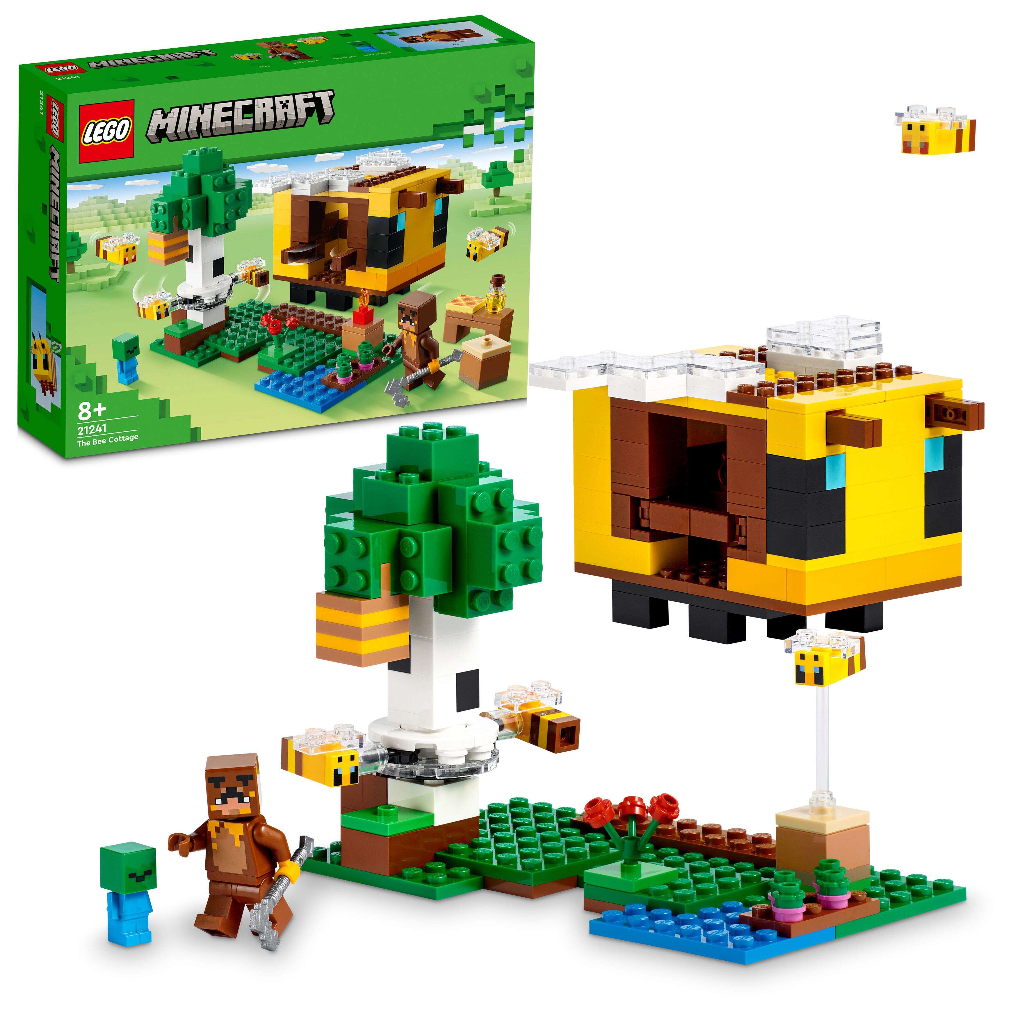 LEGO 21241 Minecraft Das Bienenhäuschen, Honigbär, Zombiebaby, 4 Bienen