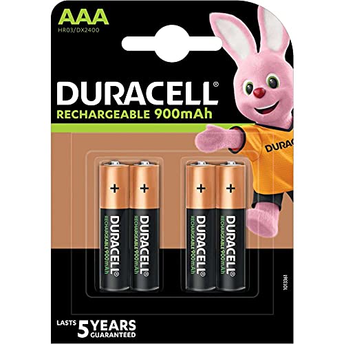 Duracell Rechargeable AAA Micro, 1.2V NiMH Akku Batterie, 900 mAh, 4er-Pack