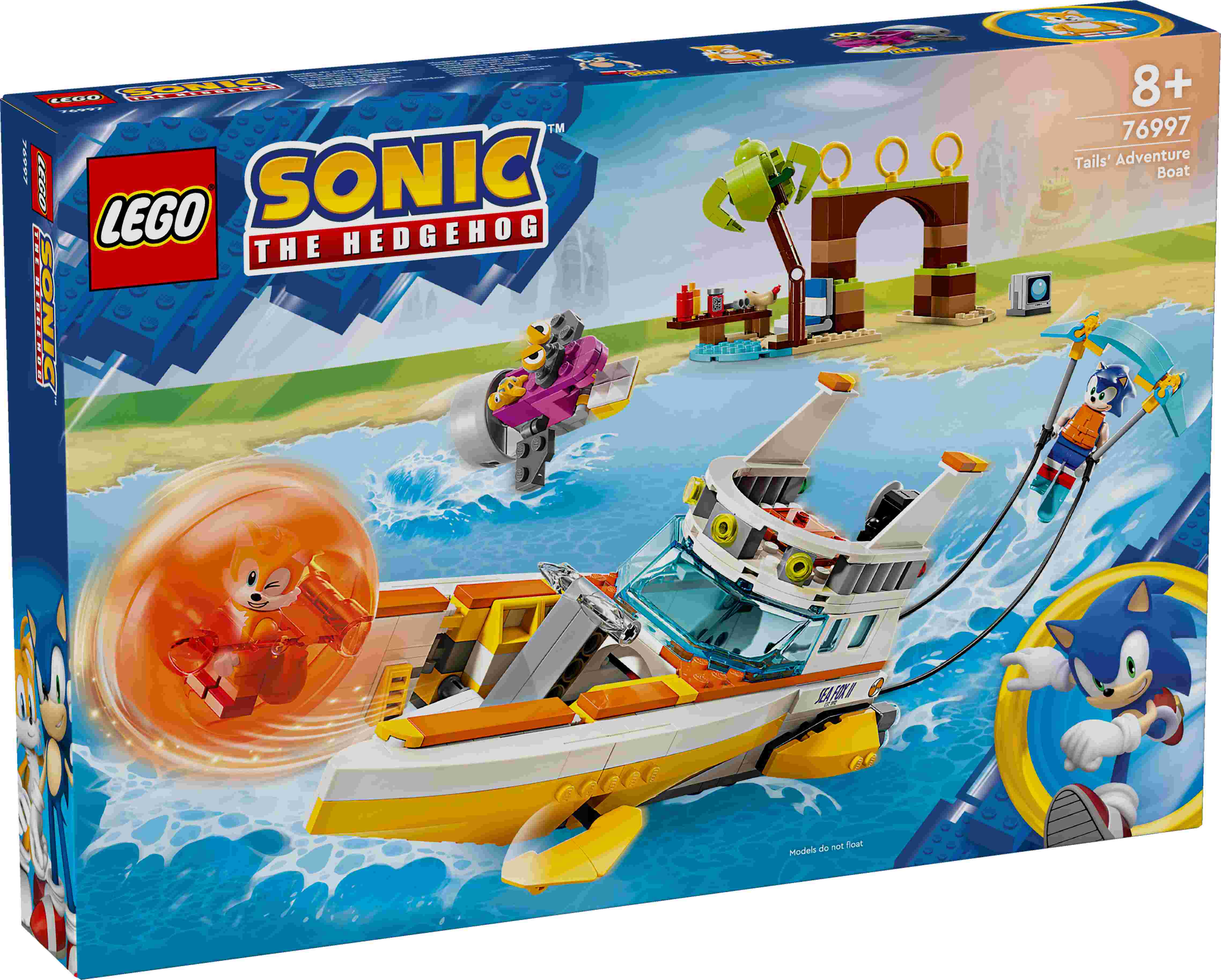 LEGO 76997 Sonic Tails’ Abenteuerboot, 4 Charaktere, Insel-Modell, Tanzfläche